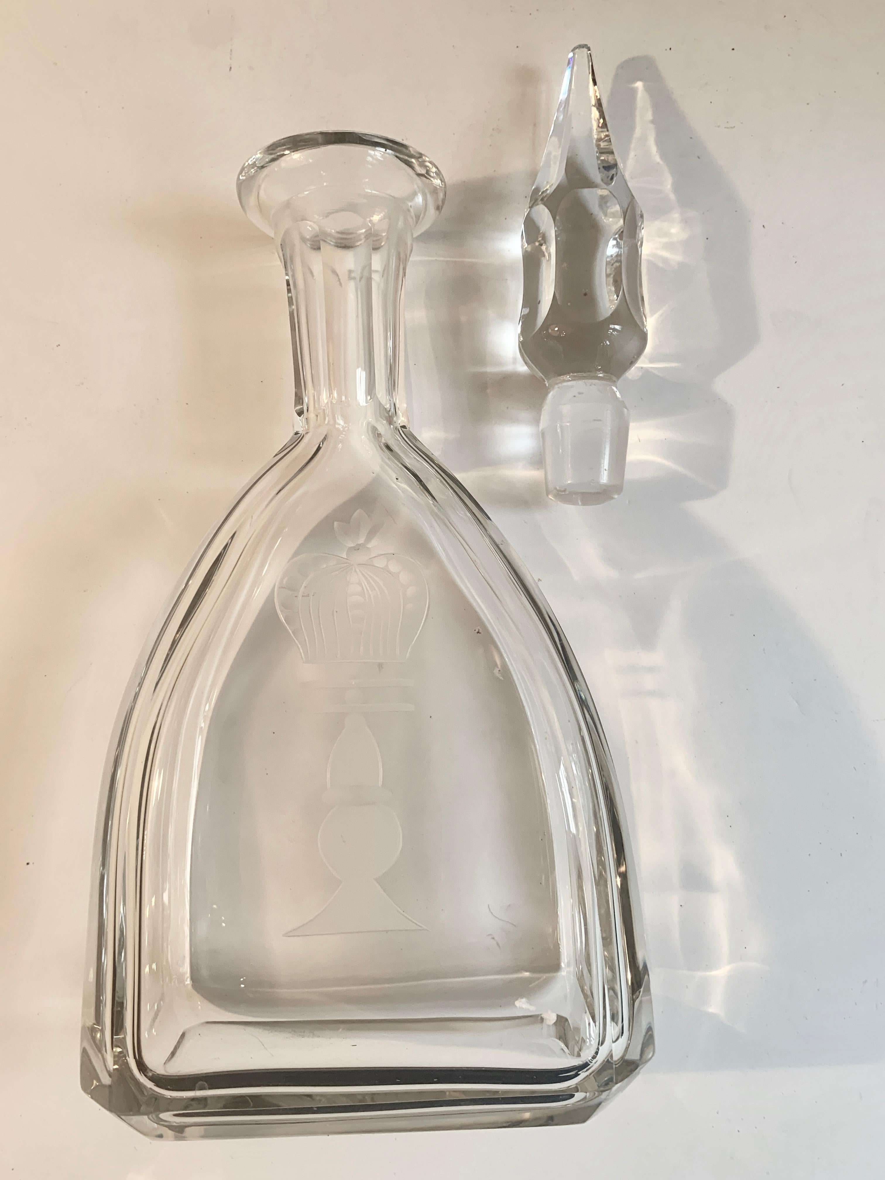 etched glass decanter with stopper