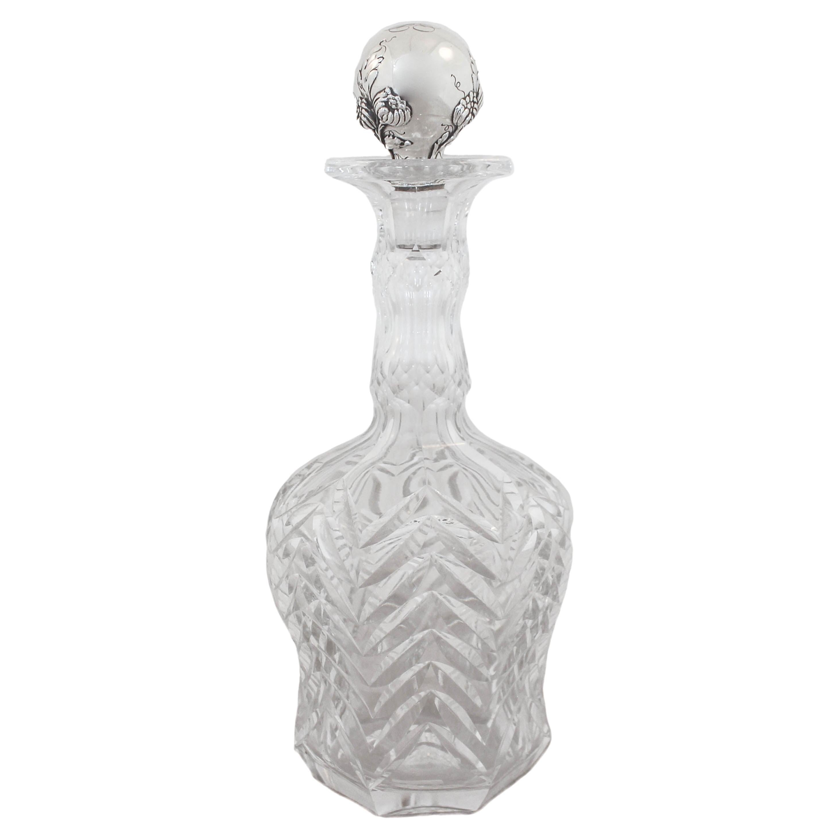 Crystal Decanter with Sterling Silver Stopper For Sale