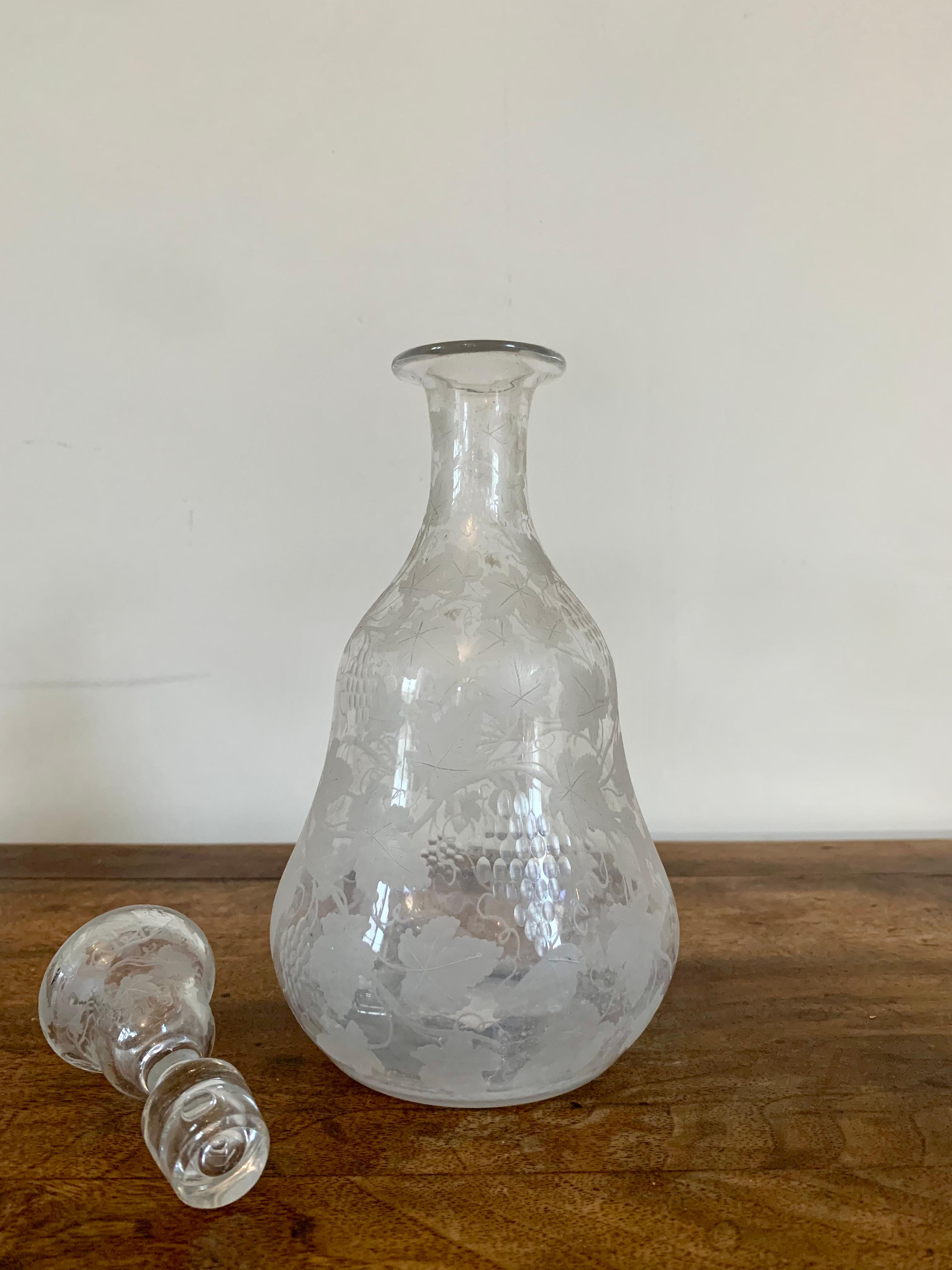  Crystal Decanter With Vine Decor Late 19th Century For Sale 3