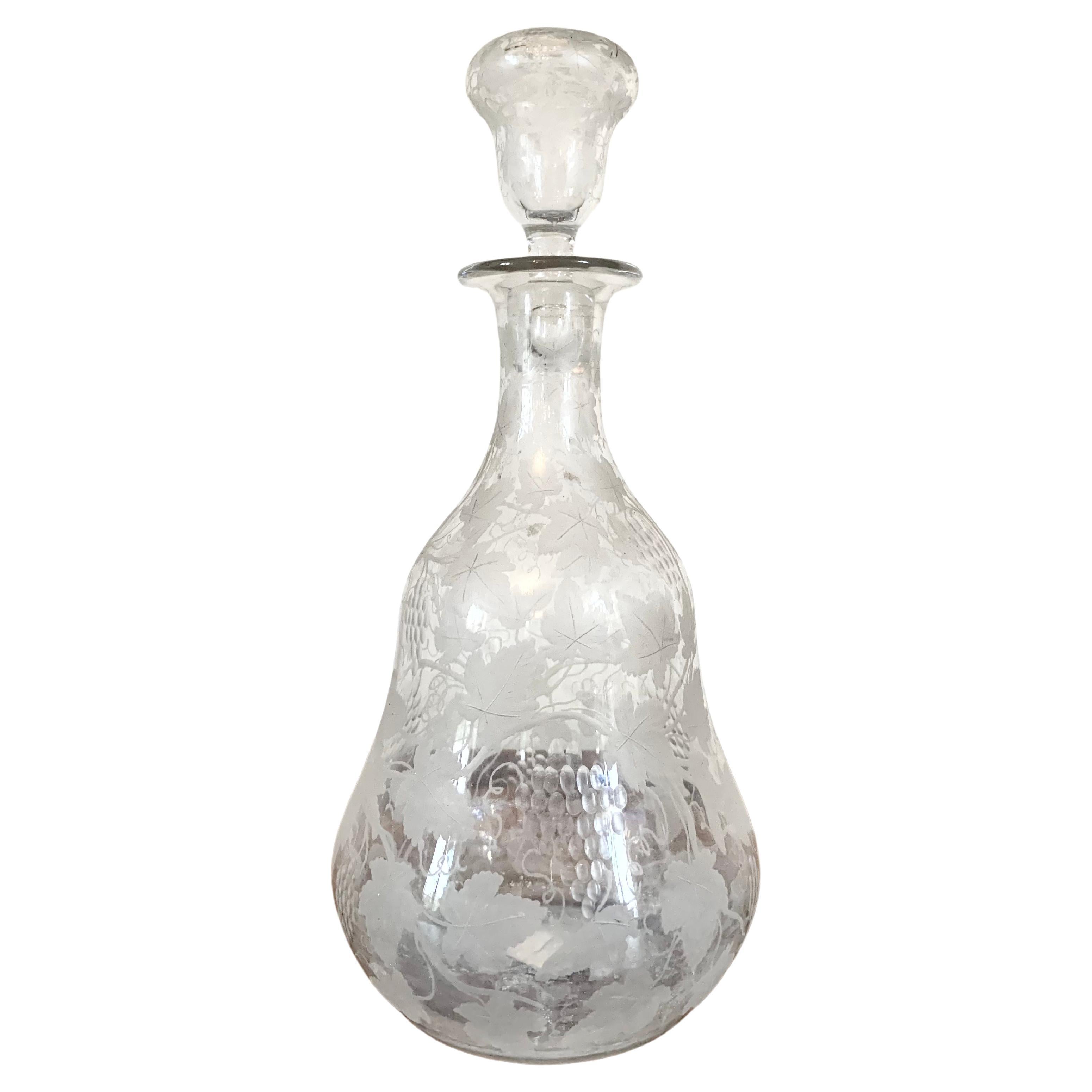  Crystal Decanter With Vine Decor Late 19th Century For Sale