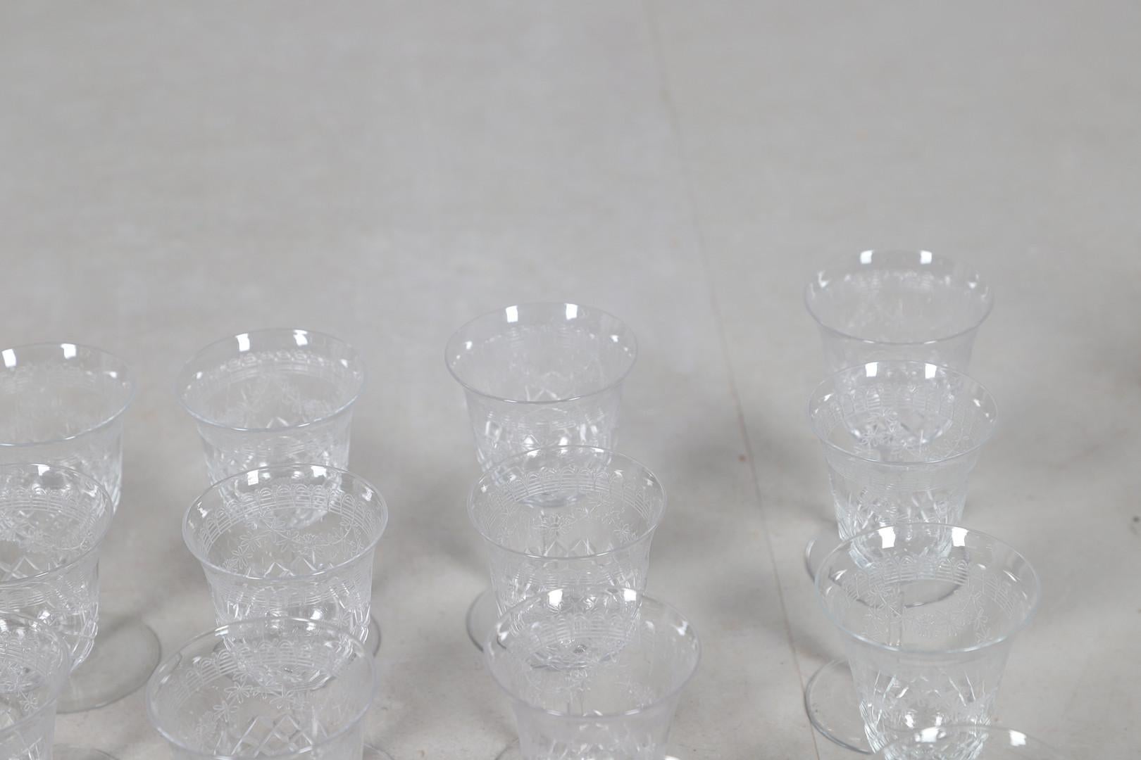 Crystal Decanters Stemware, Antique Cut Glass Table Suite Etched Faceted Design For Sale 2