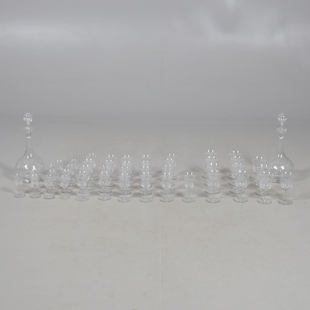 Crystal Decanters Stemware, Antique Cut Glass Table Suite Etched Faceted Design For Sale 10