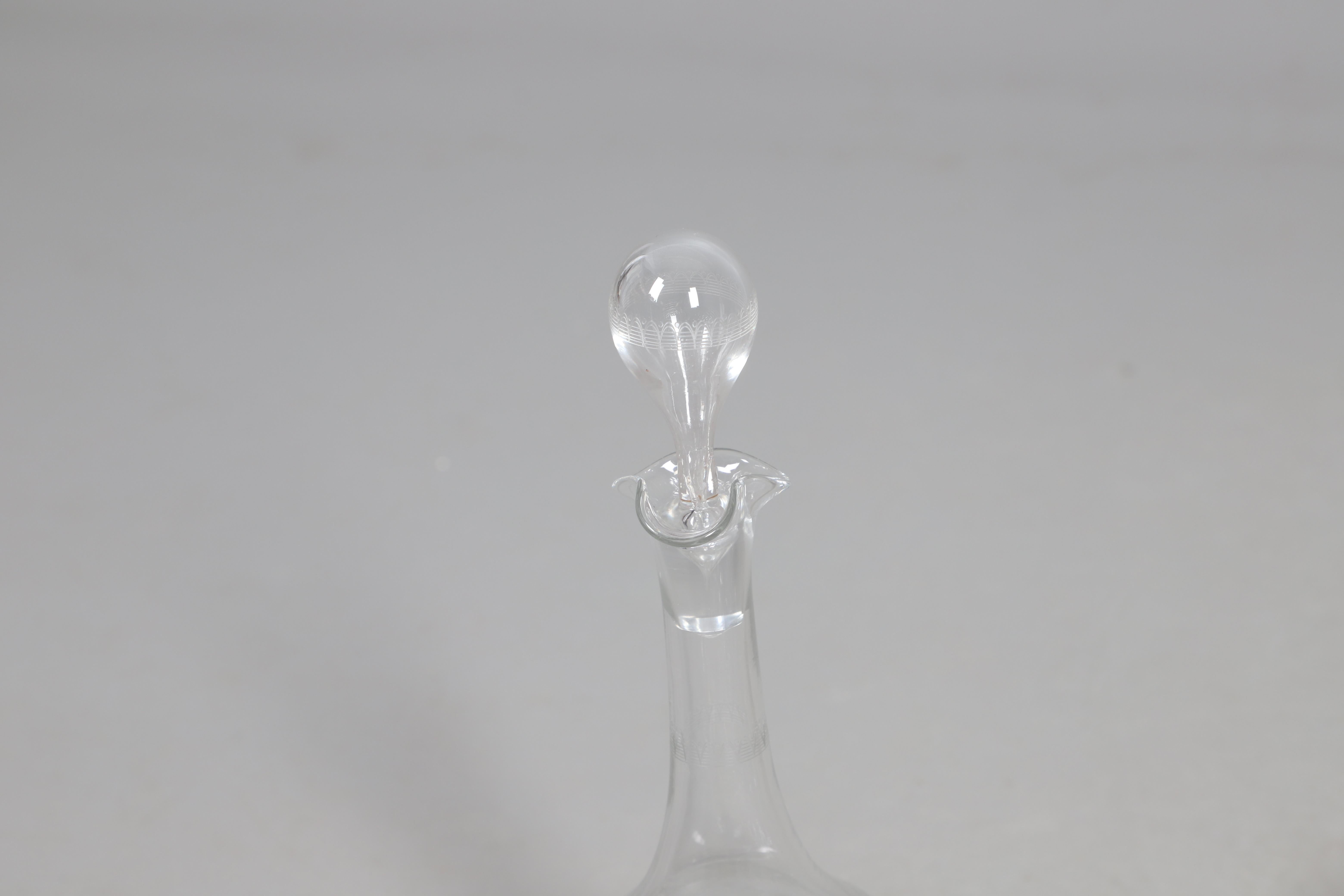 Crystal Decanters Stemware, Antique Cut Glass Table Suite Etched Faceted Design In Excellent Condition For Sale In Wembley, GB
