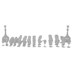 Crystal Decanters Stemware, Antique Cut Glass Table Suite Etched Faceted Design