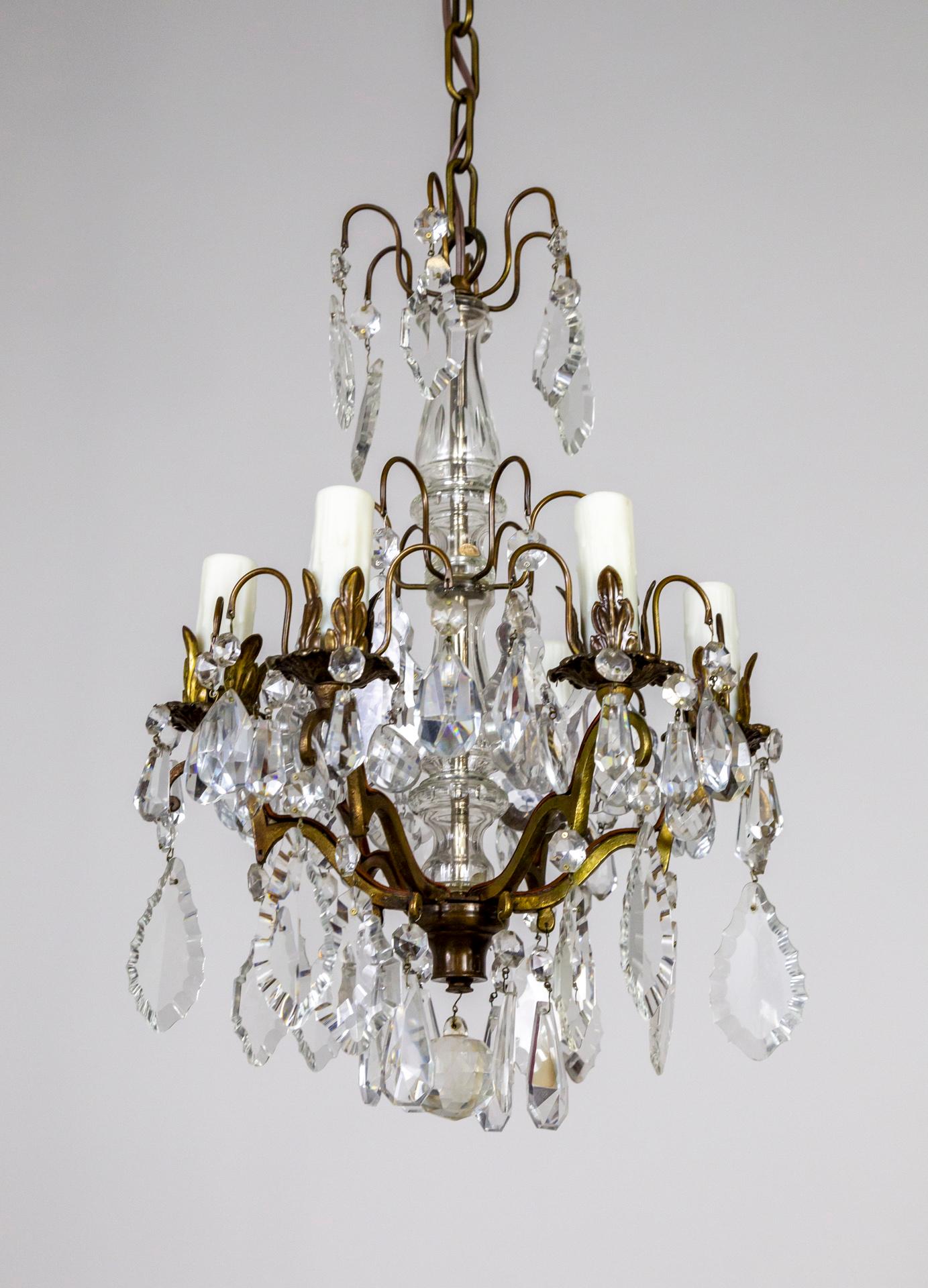Crystal Decked 6-Light Austrian Chandelier In Good Condition For Sale In San Francisco, CA