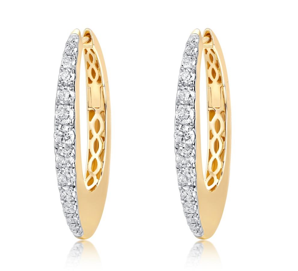 Pendientes Aros Oro Amarillo 14K Diamante Cristal Moderno en venta
