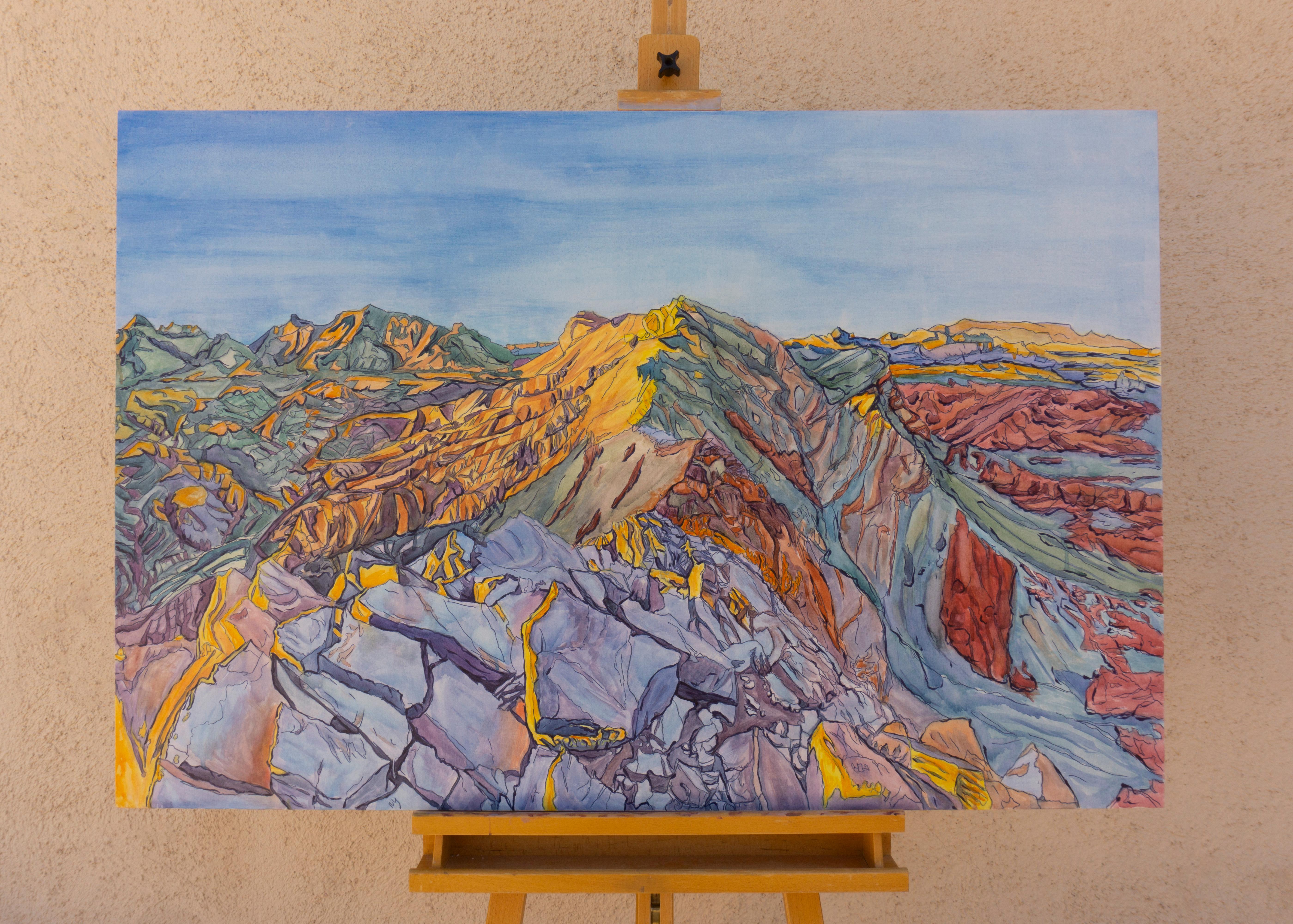 <p>Comentarios del artista<br />El sol se pone en la cima de una montaña rocosa, proyectando colores cálidos sobre una cresta escarpada que hay debajo. El contraste entre la luz y la sombra capta la belleza fugaz del crepúsculo. Unas finas líneas de