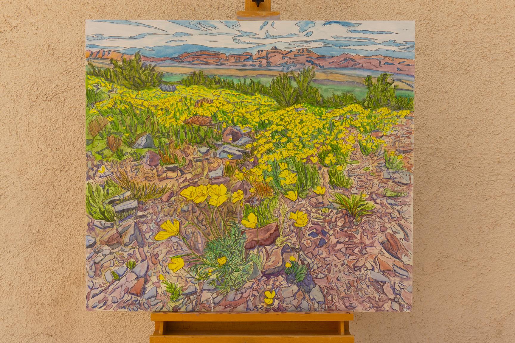 <p>Commentaires de l'artiste<br>L'artiste Crystal DiPietro peint une vue panoramique d'un ravin occidental qui brille sous la chaleur du soleil. 