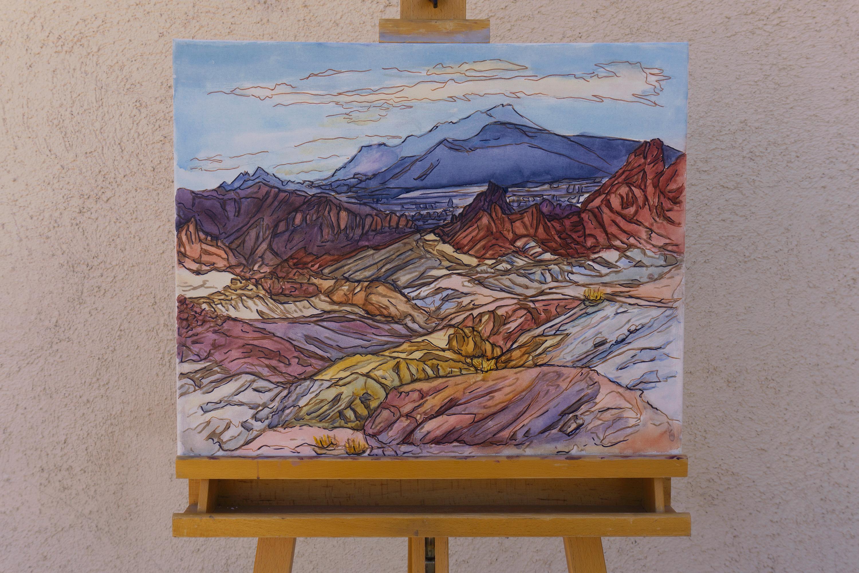 <p>Artist Comments<br>Colorful ridges and mountains bring layers of contrast to the scene, while light and shadows accentuate the ruggedness of the terrain. Expressive strokes capture the dynamic textures and energy of the desert. Painted en plein