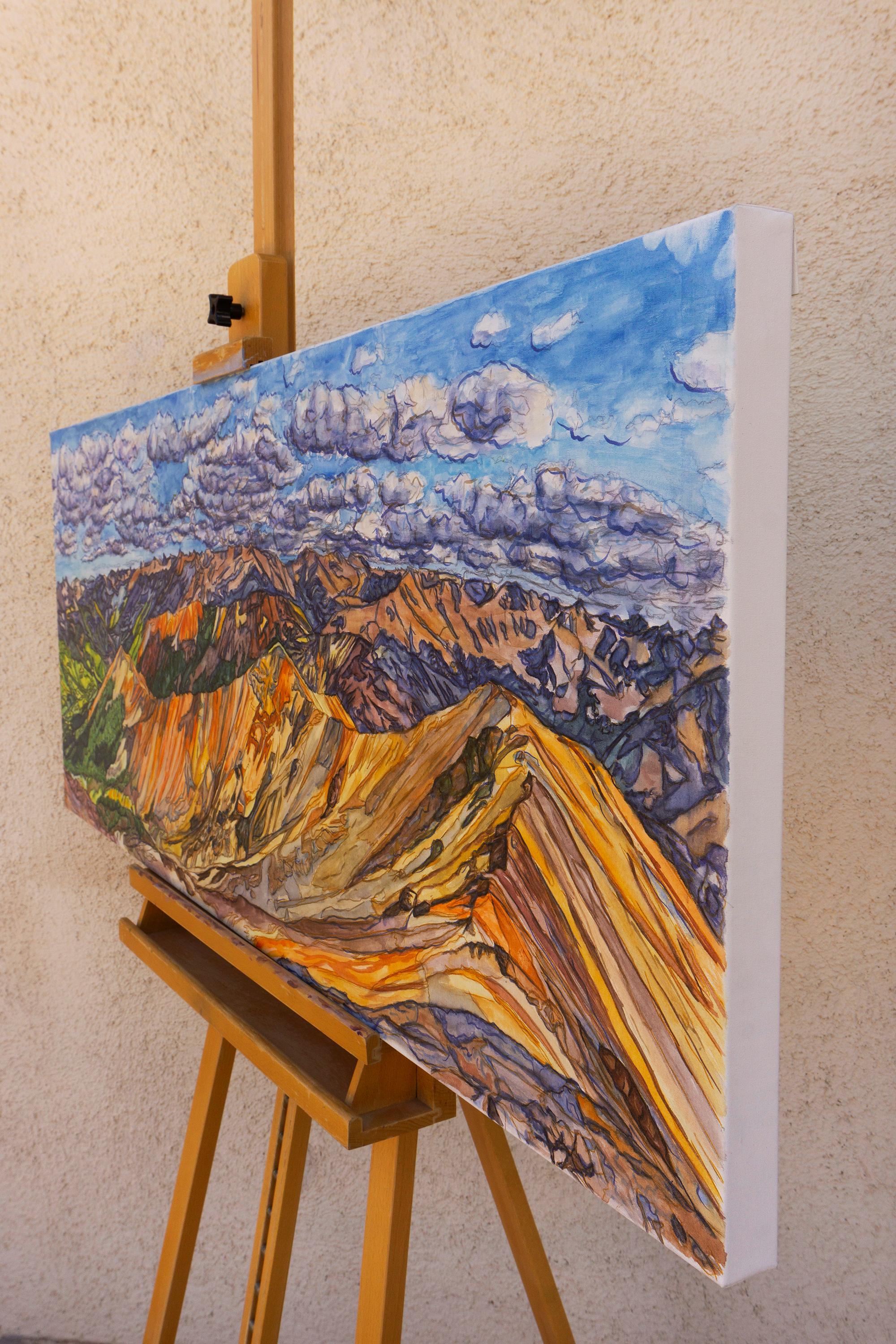 Red Mountain Summit, peinture originale - Impressionnisme Mixed Media Art par Crystal DiPietro