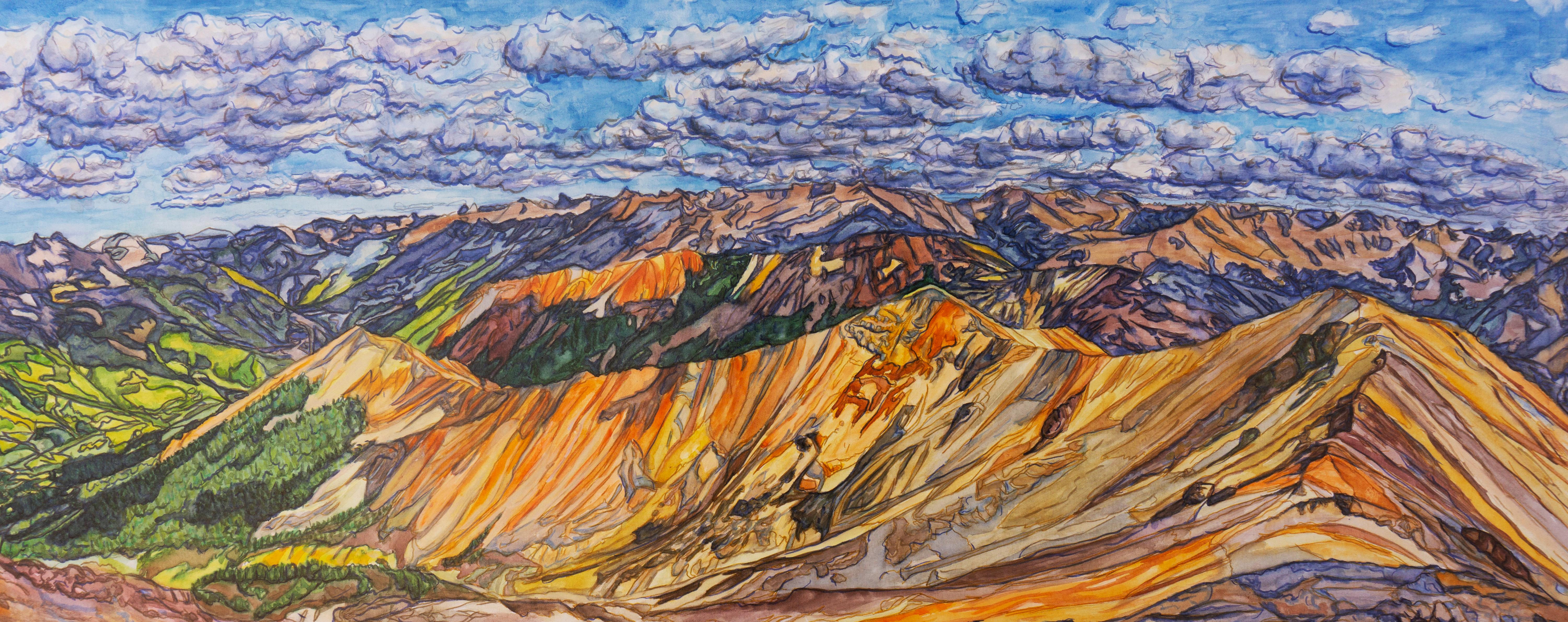 Red Mountain Summit, peinture originale - Mixed Media Art de Crystal DiPietro