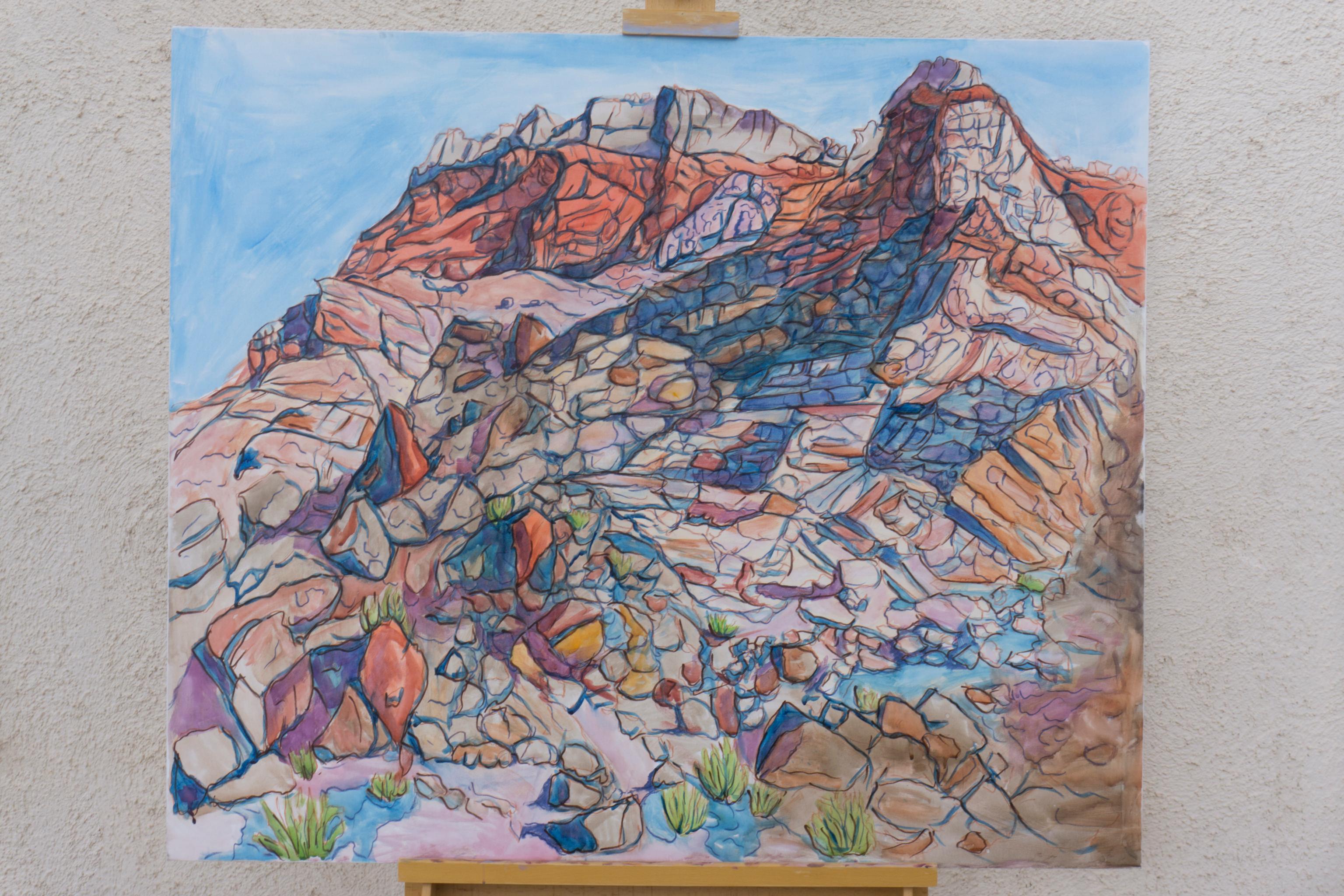 <p>Artist Comments<br>In artist Crystal DiPietro's jeweled-toned impressionist piece, a craggy mountain ridge sits in view. She paints on location at the muddy southwestern mountains, drawing a specific enthrallment from its rich earthy tones.