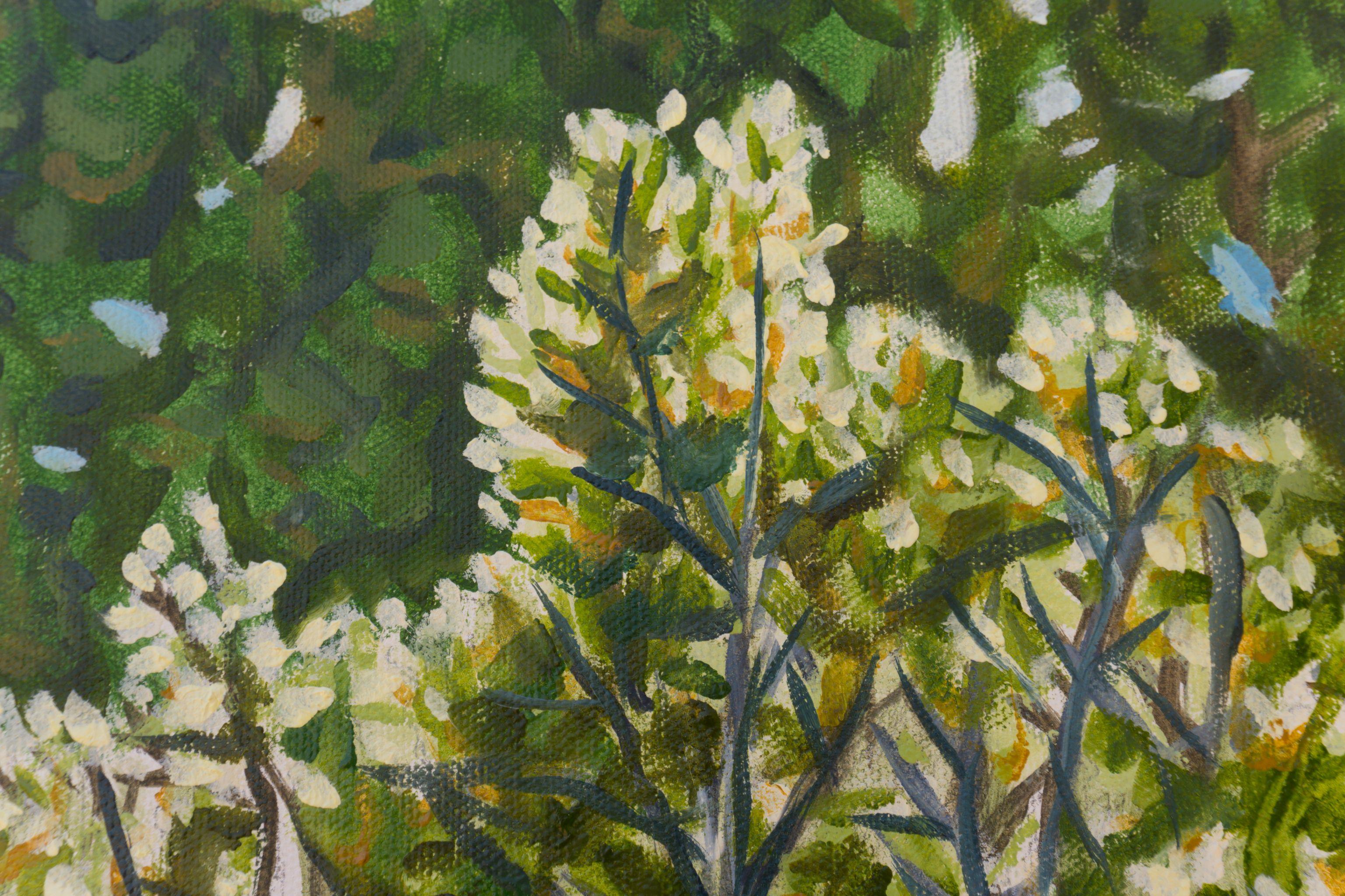 This piece was inspired by the long shadows & afternoon light filtering through the desert flora at wonderful camp spot in the Sheep Range outside Las Vegas. :: Painting :: Impressionist :: This piece comes with an official certificate of