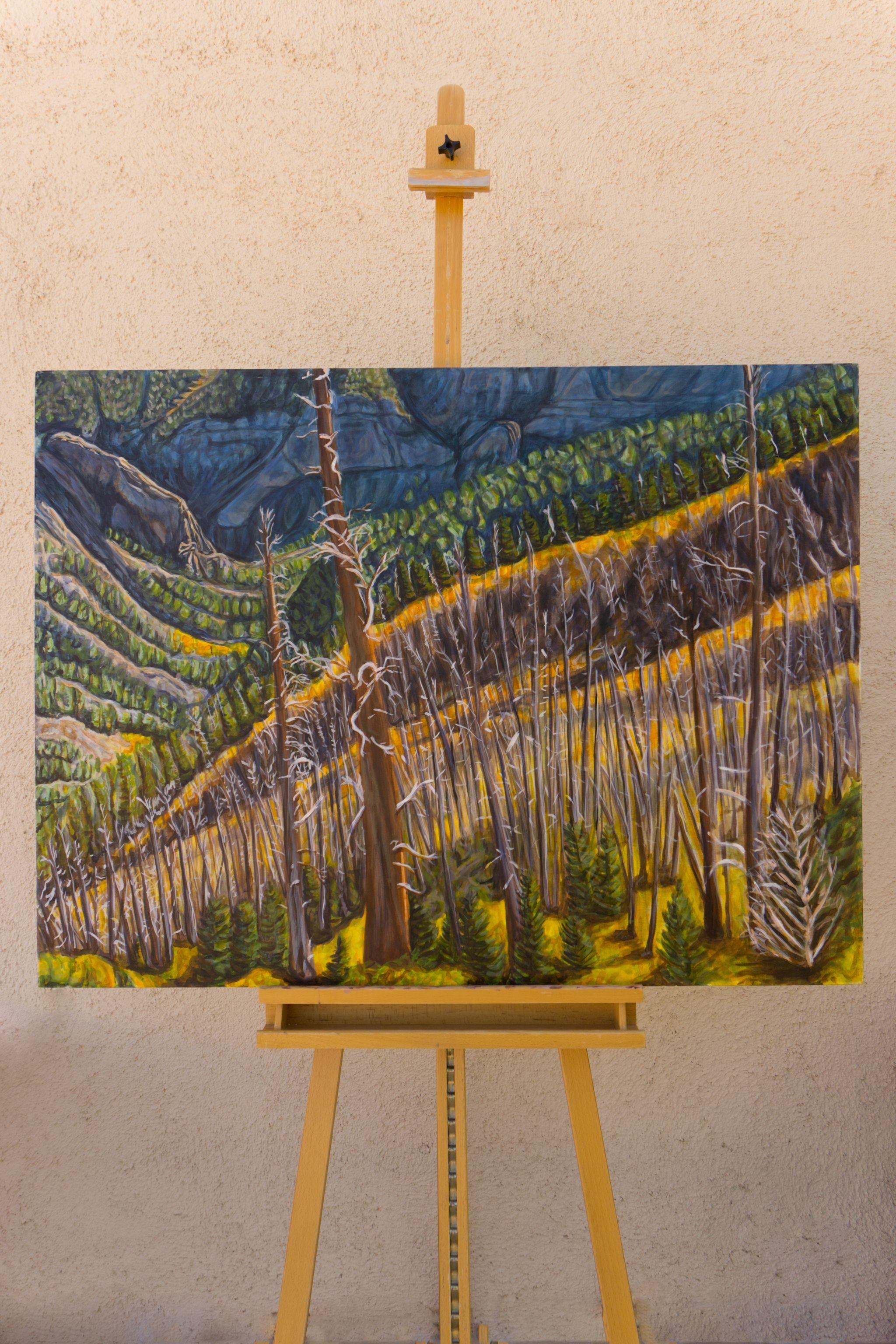 Peinture - Forêt brûlée, acrylique sur toile - Contemporain Painting par Crystal DiPietro