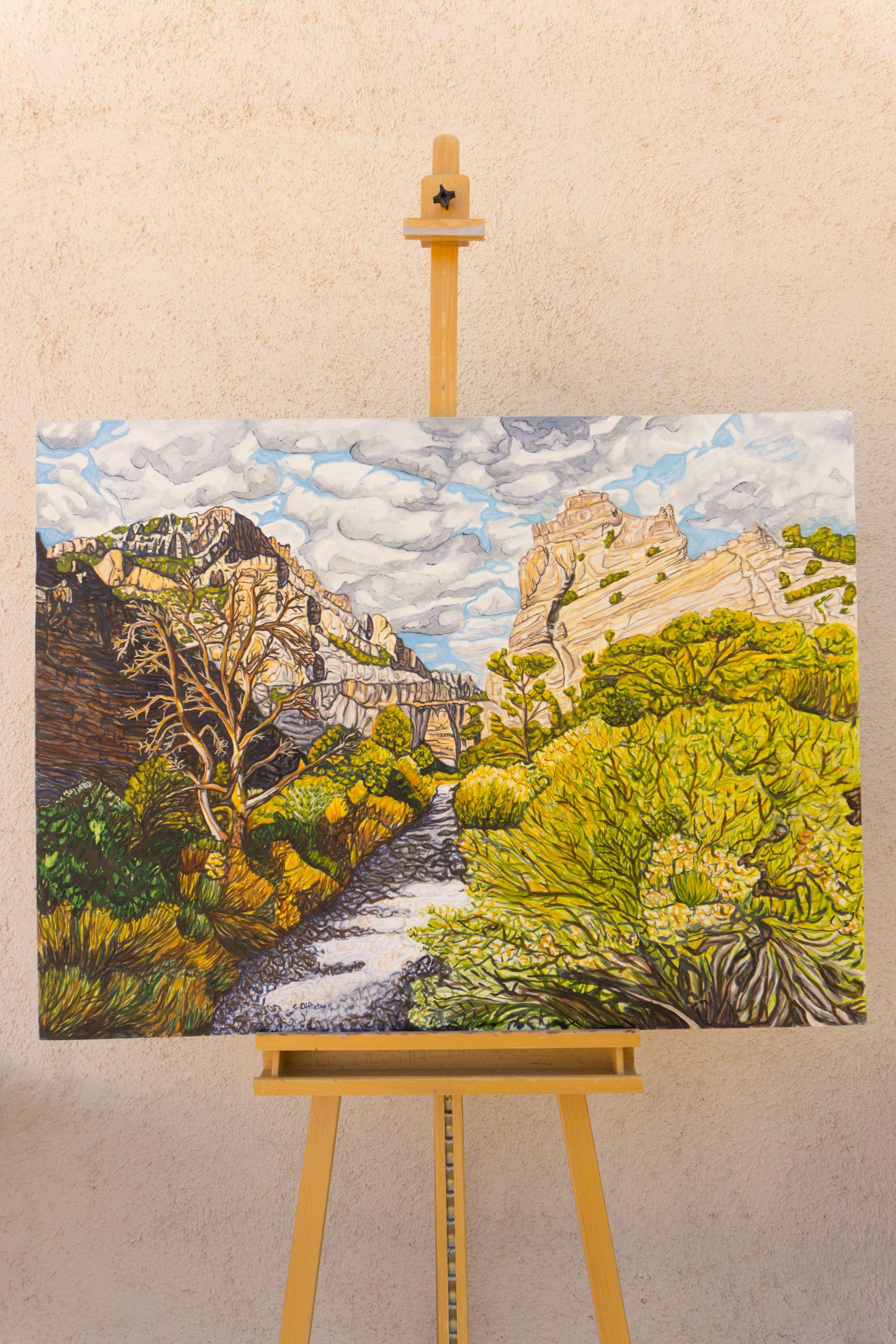 This piece was inspired by the wonderful hike up Deadman Canyon in the Sheep Range of Nevada. Though it has an uninviting name, the canyon is actually delightful! :: Painting :: Contemporary :: This piece comes with an official certificate of