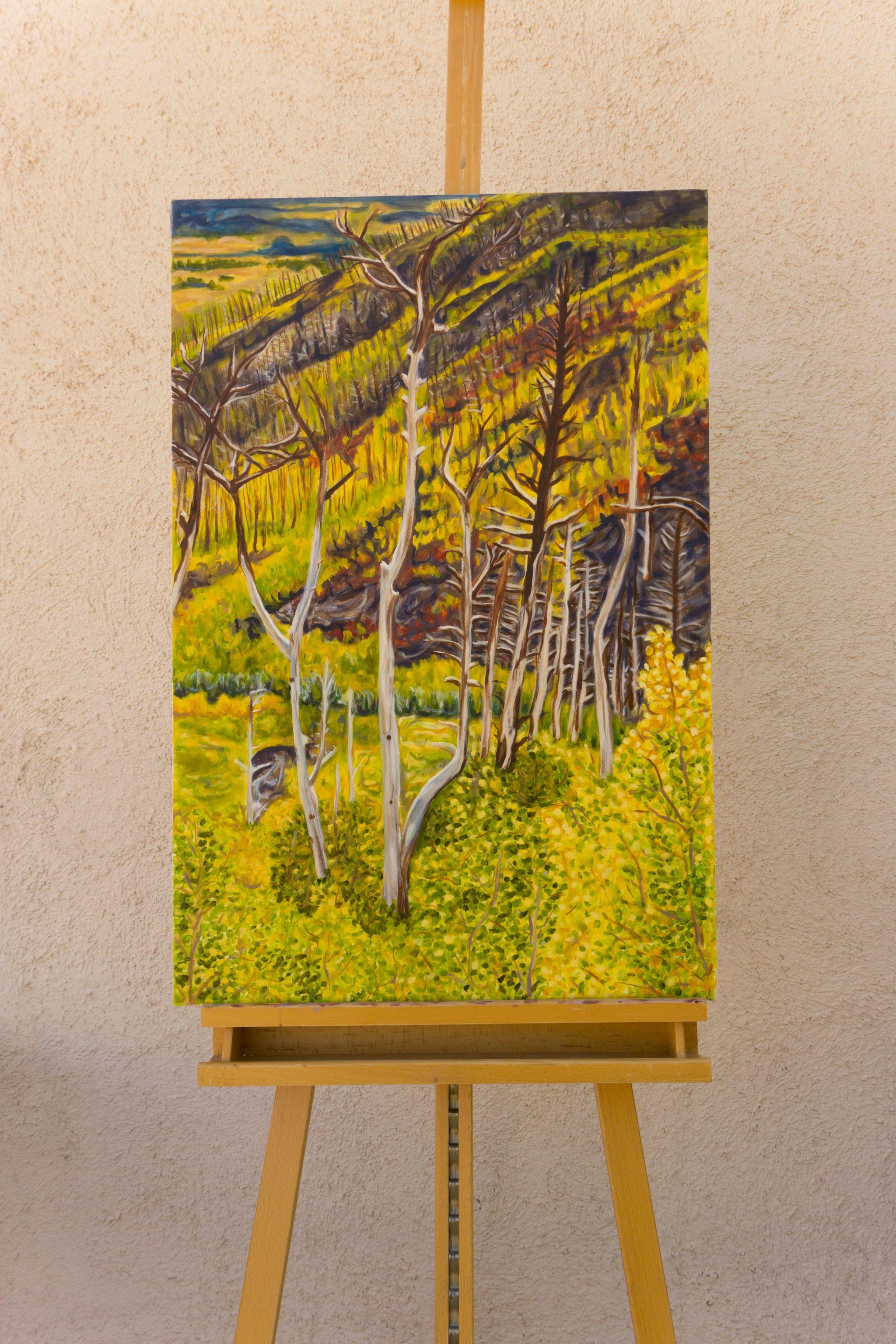 Renewal (Rising From the Ashes), Gemälde, Öl auf Leinwand (Braun), Landscape Painting, von Crystal DiPietro