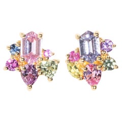 Clous d'oreilles Crystal Dreams en or jaune 18 carats et saphir de Ceylan de 2,22 carats