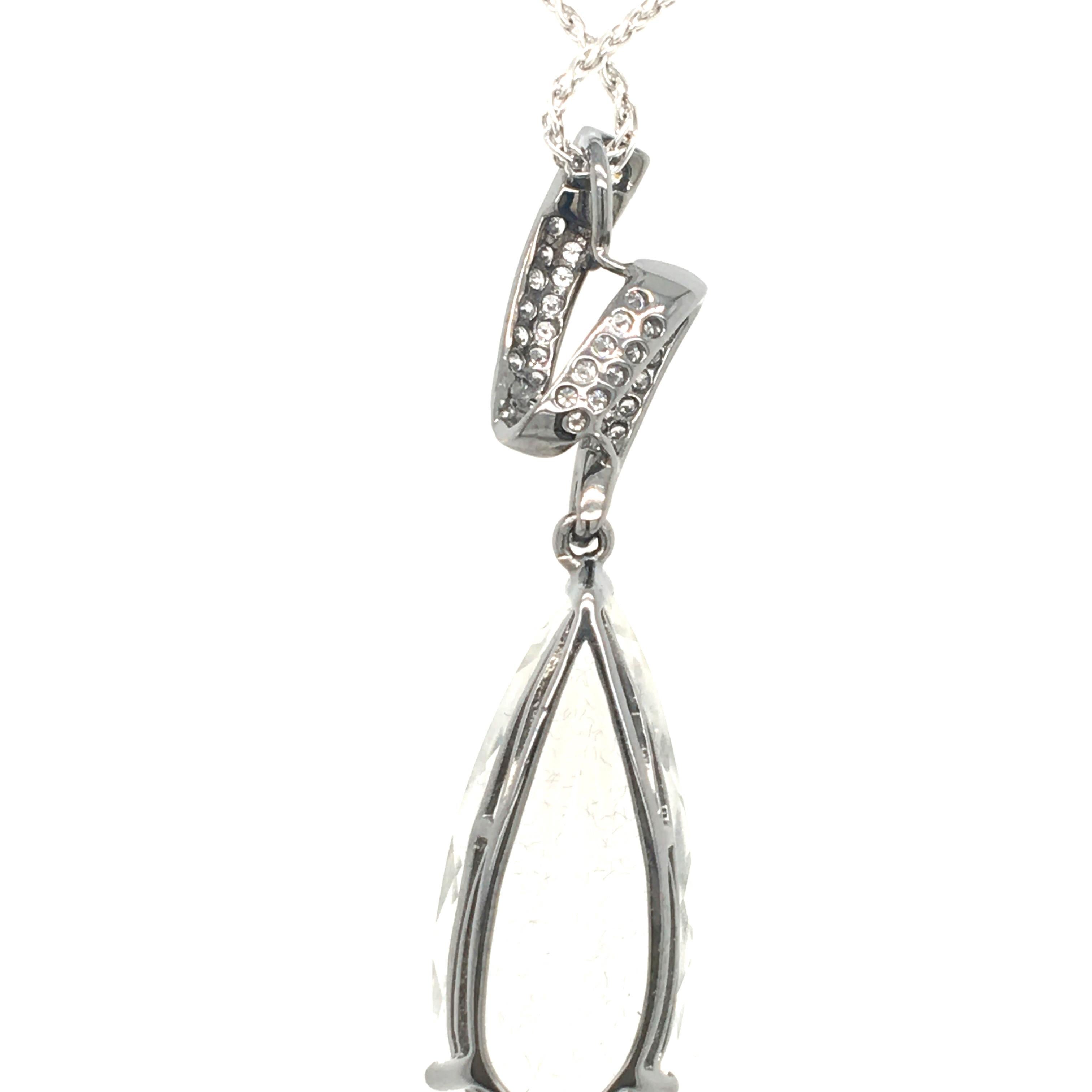Art Nouveau Crystal Drop White Gold Pendent Made in Italy For Sale
