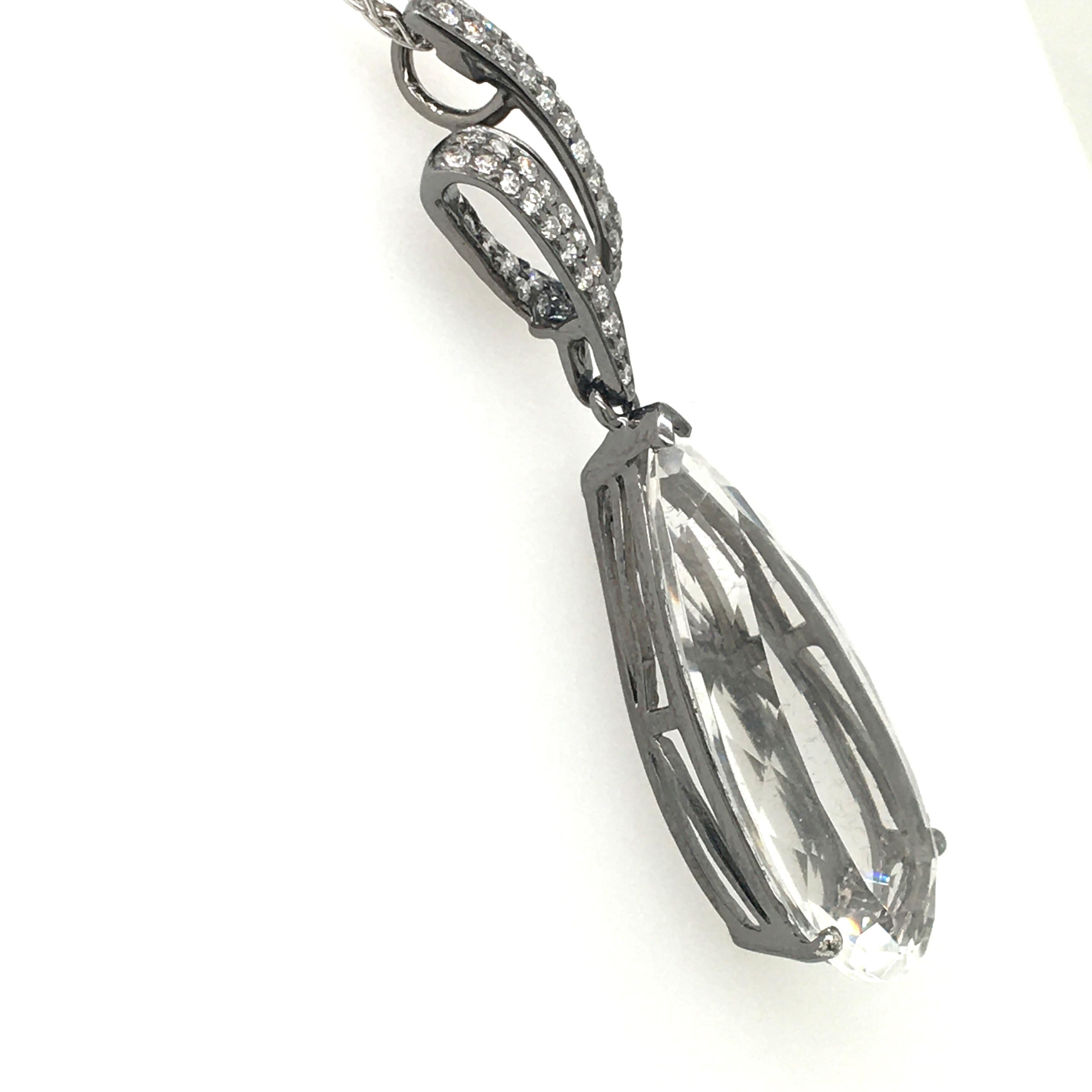 Crystal Drop White Gold Pendent Made in Italy For Sale 1
