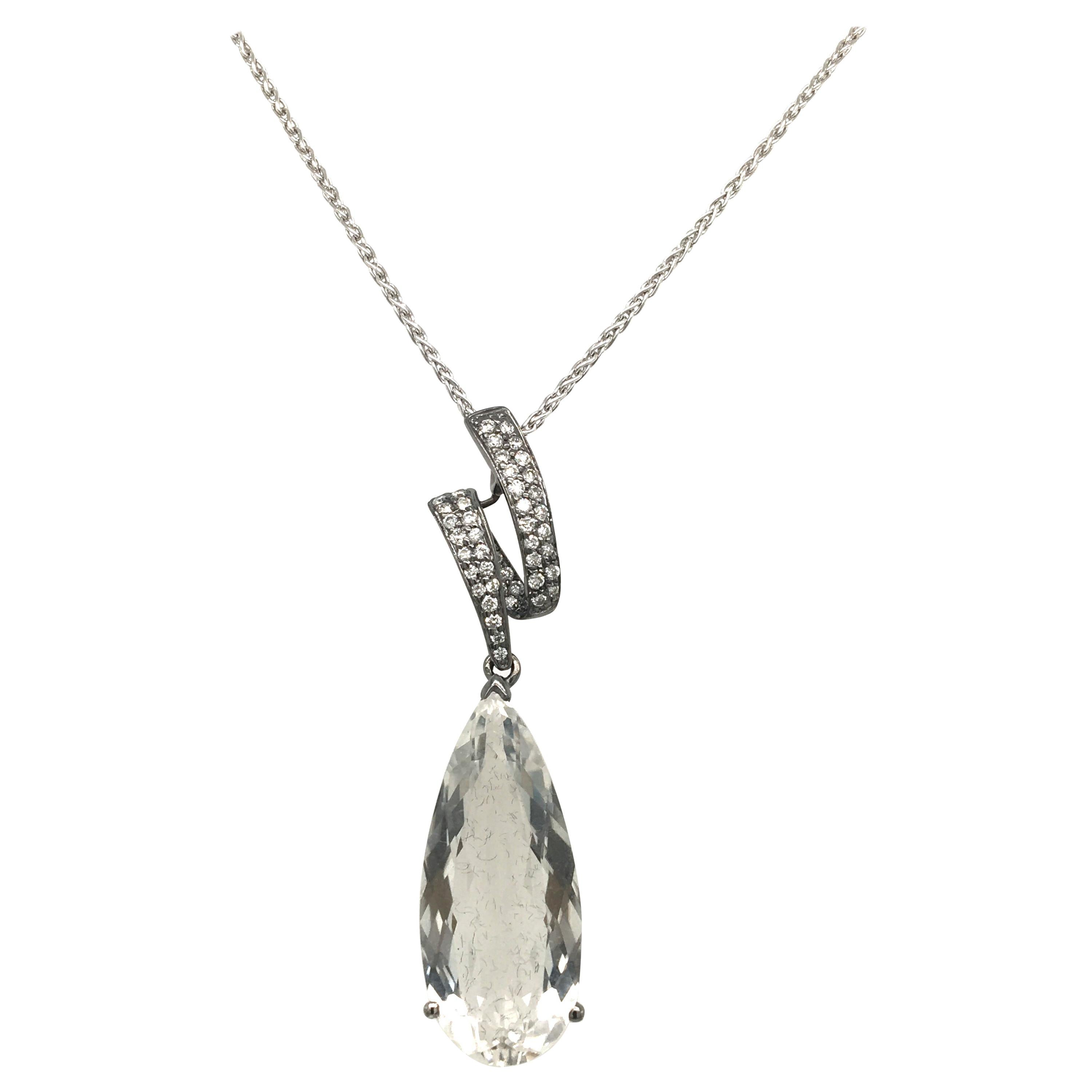Crystal Drop White Gold Pendent Made in Italy For Sale