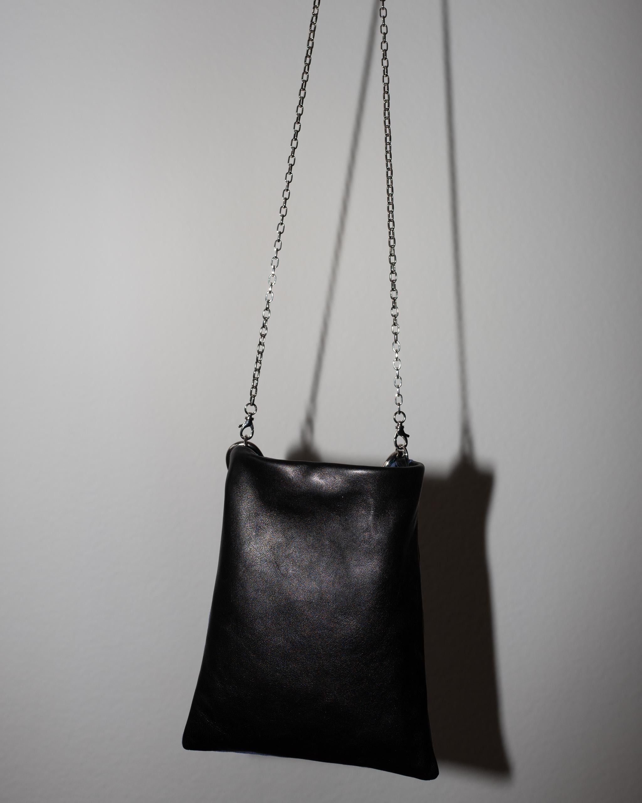 Crystal Embellished Blue Evening Shoulder Bag Black Leather Chunky Chain In New Condition In Los Angeles, CA