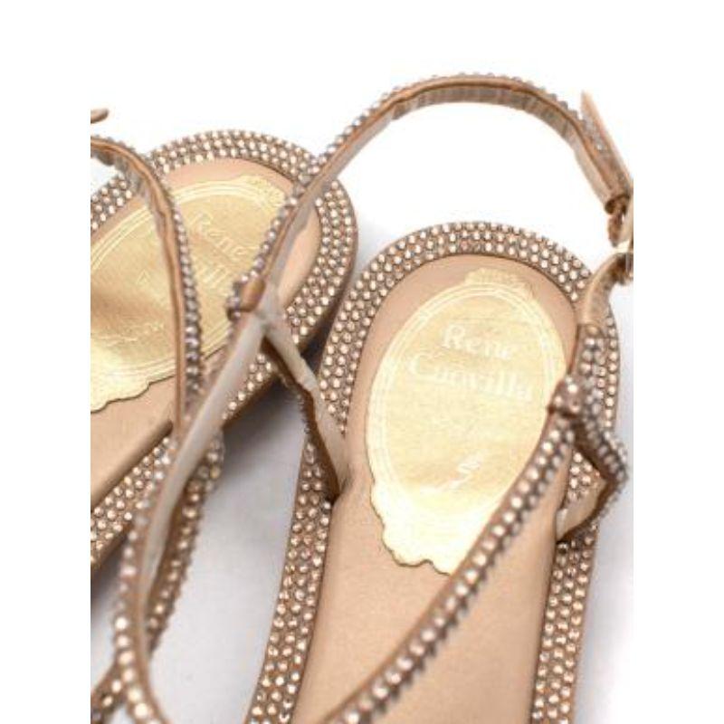 Beige Crystal Embellished Champagne Sandals For Sale