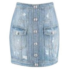 Crystal embellished denim mini skirt