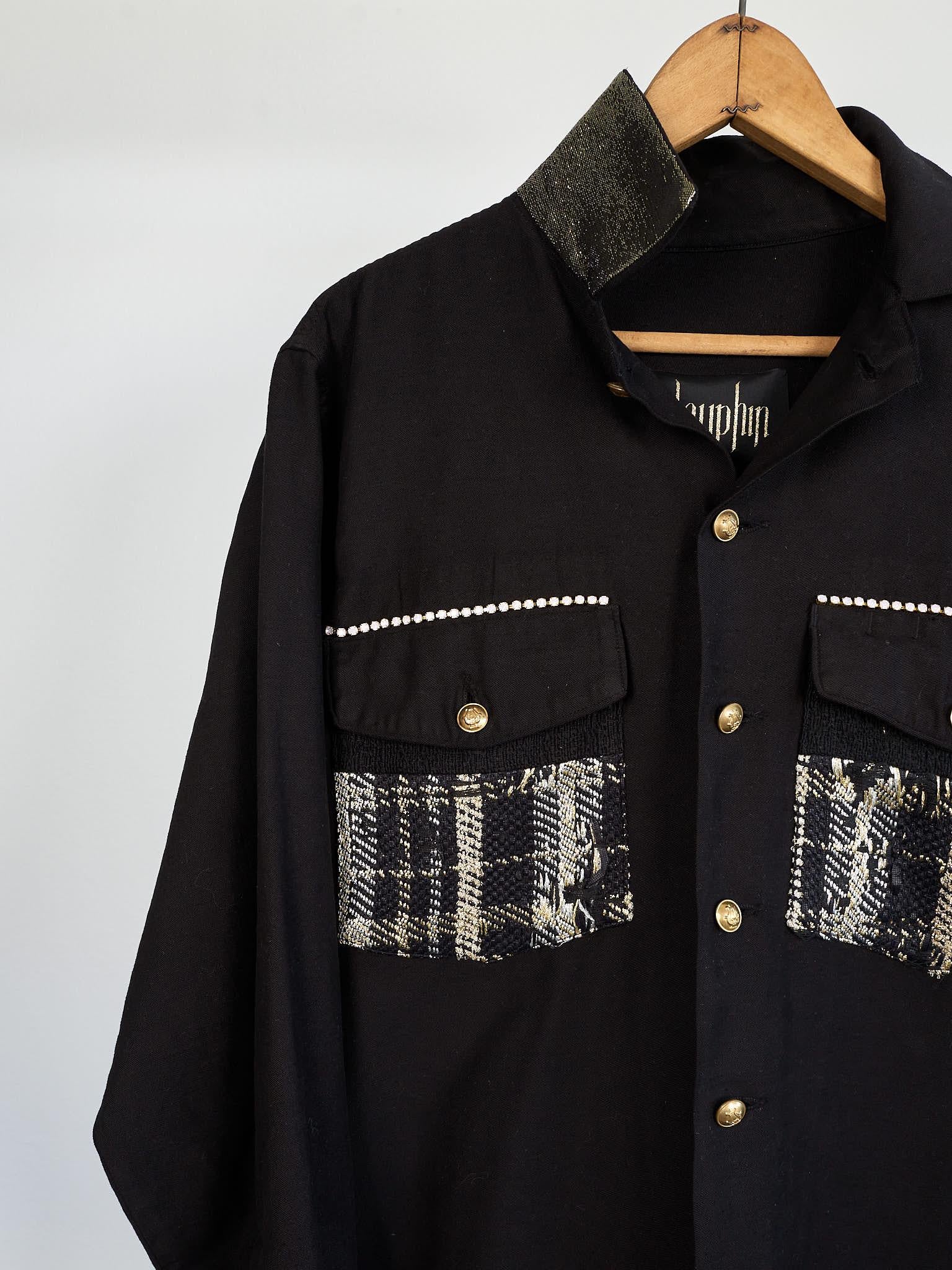 Crystal Embellished Jacket Black Tweed Vintage Repurposed J Dauphin Large In New Condition In Los Angeles, CA