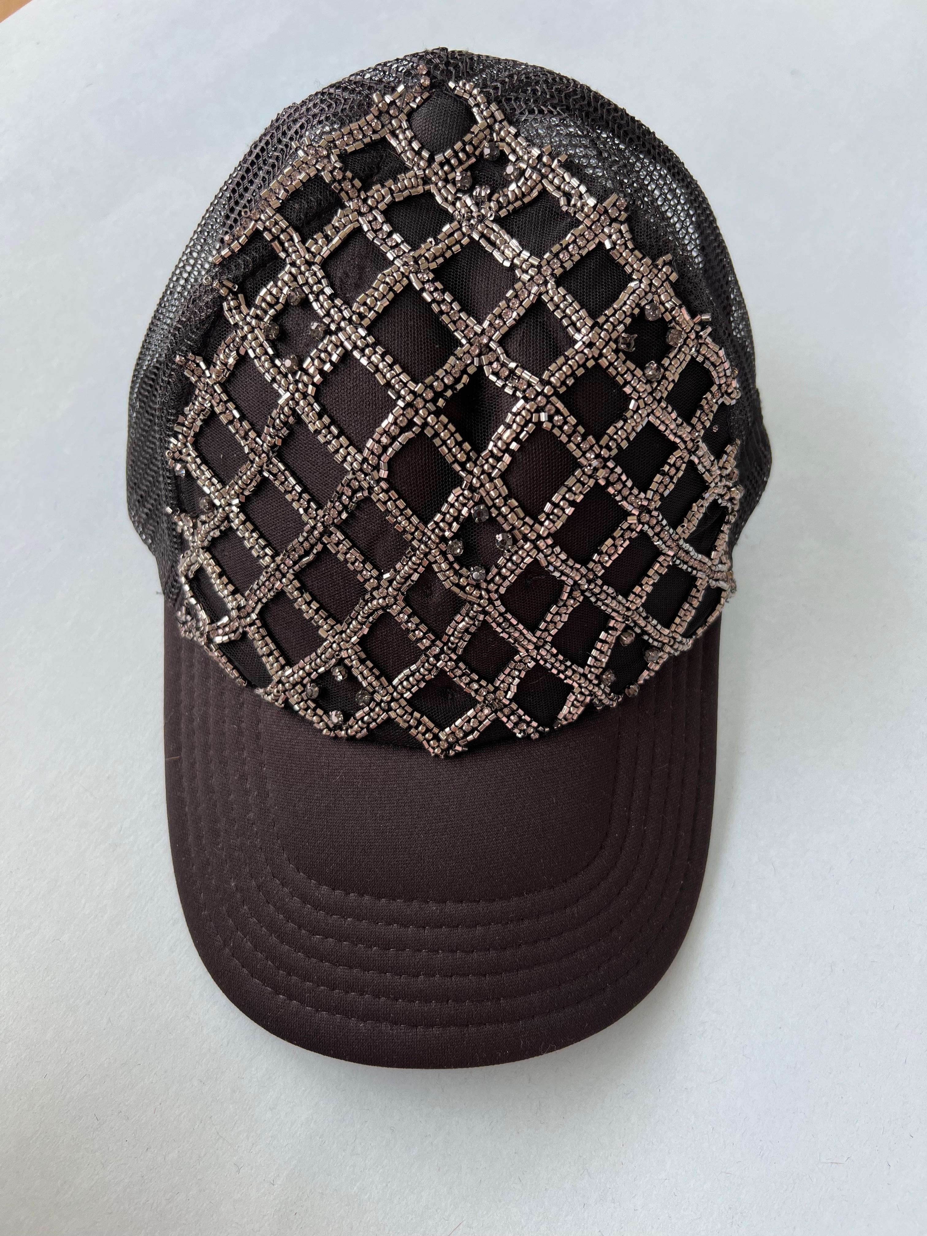Crystal Embellishment Hat Black Trucker J Dauphin In New Condition In Los Angeles, CA