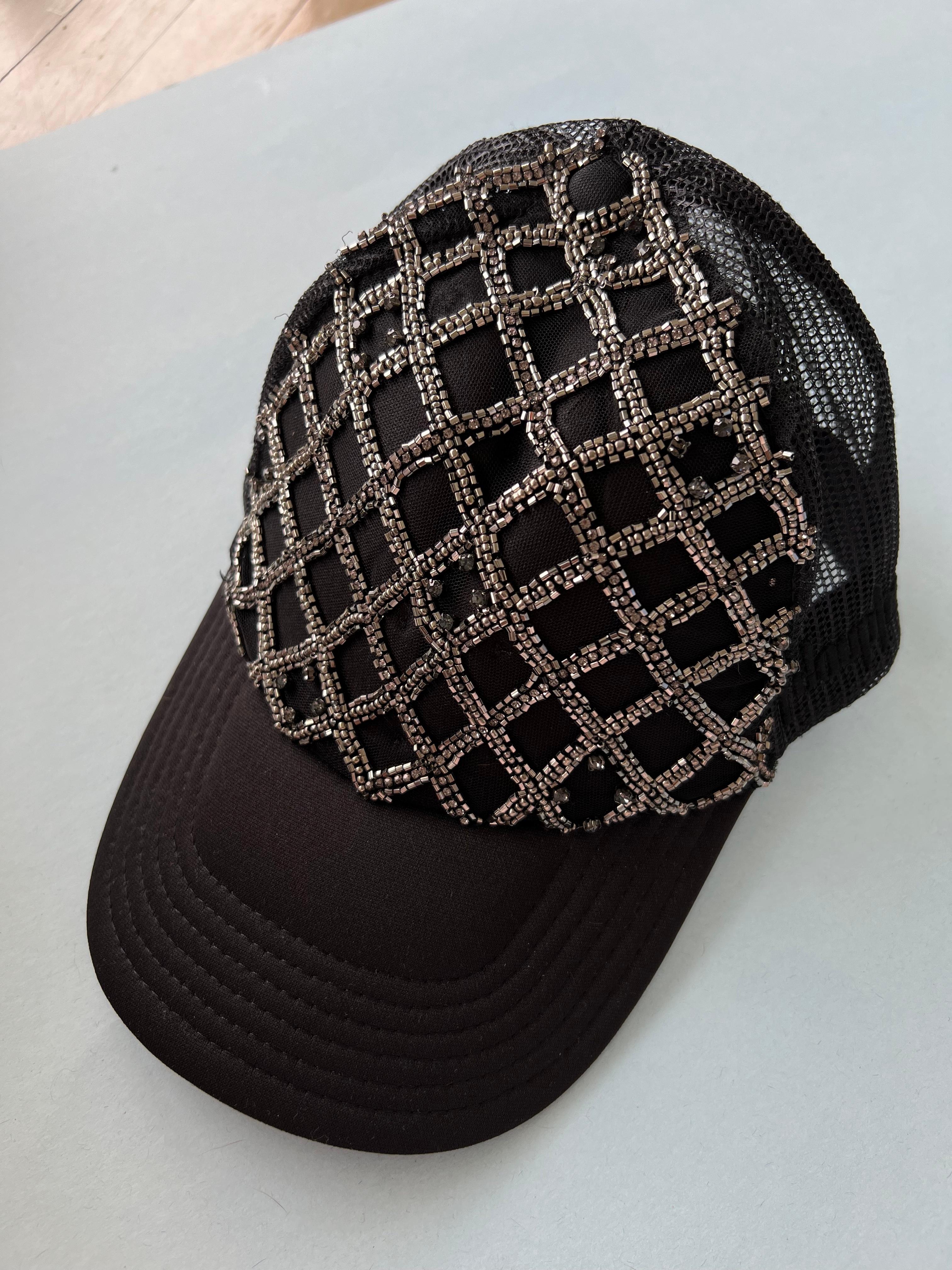 Women's or Men's Crystal Embellishment Hat Black Trucker J Dauphin