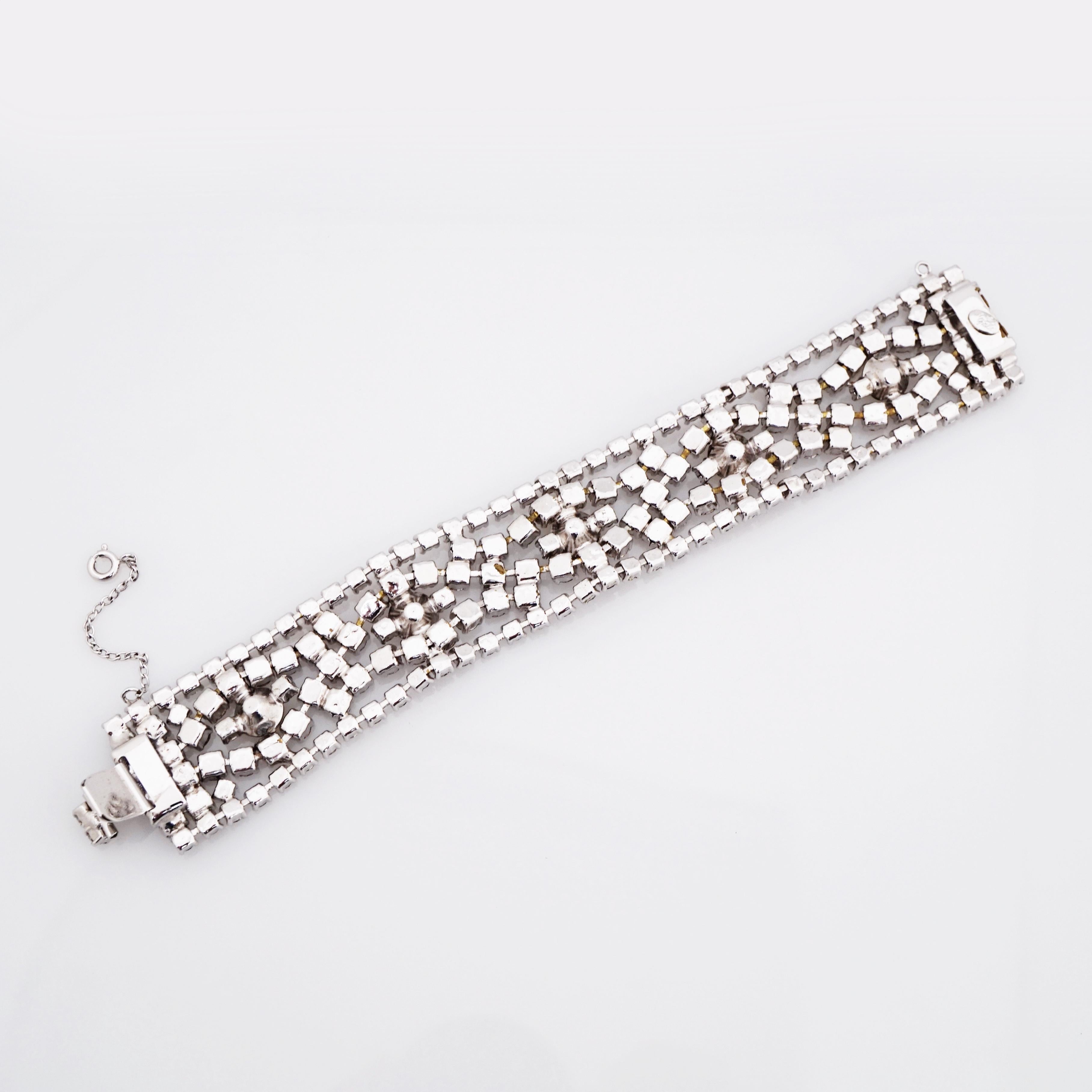 Modern Crystal Encrusted Cocktail Statement Bracelet By Gale, 1950s