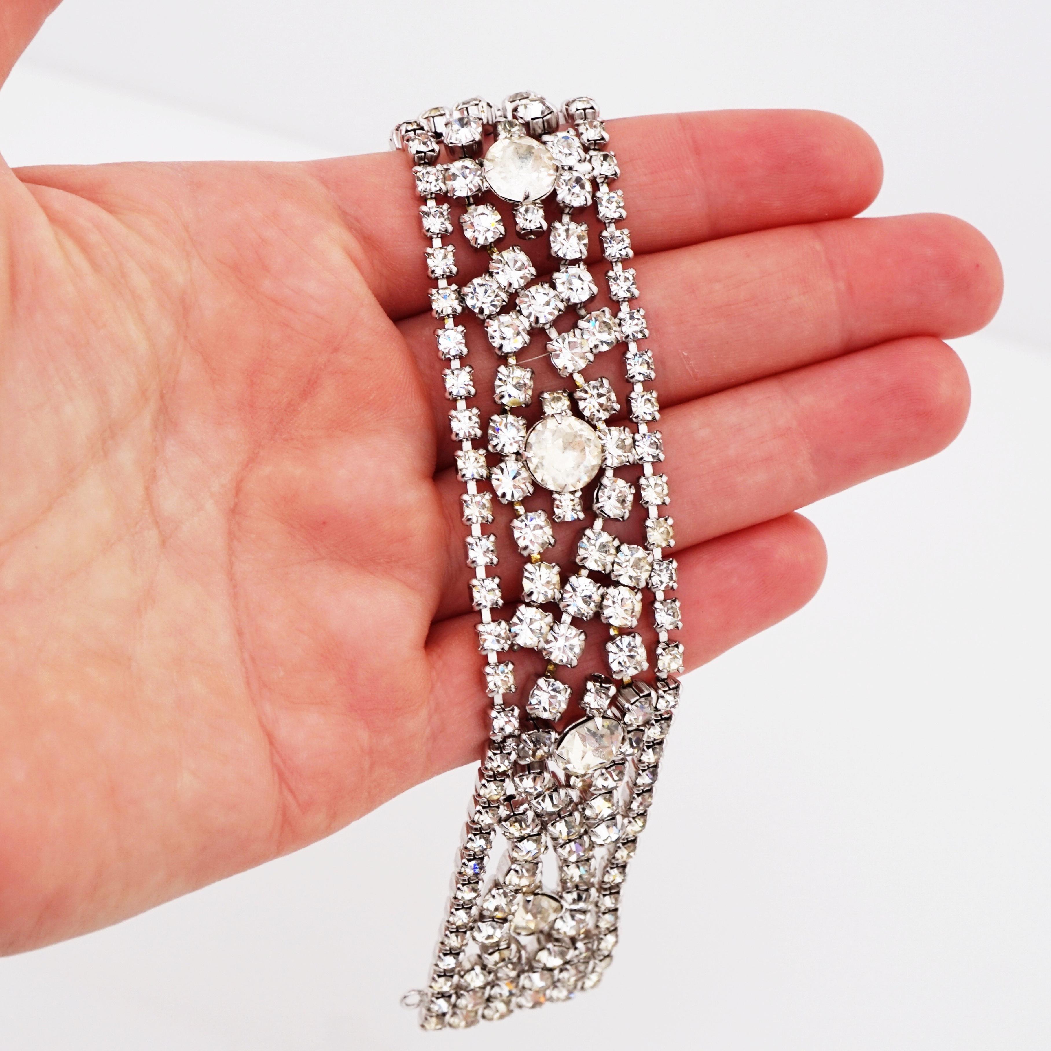 Women's Crystal Encrusted Cocktail Statement Bracelet By Gale, 1950s