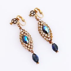 Crystal Encrusted Earrings With Midnight Blue Crystal Accents By Hattie Carnegie