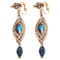 Crystal Encrusted Earrings With Midnight Blue Crystal Accents By Hattie Carnegie
