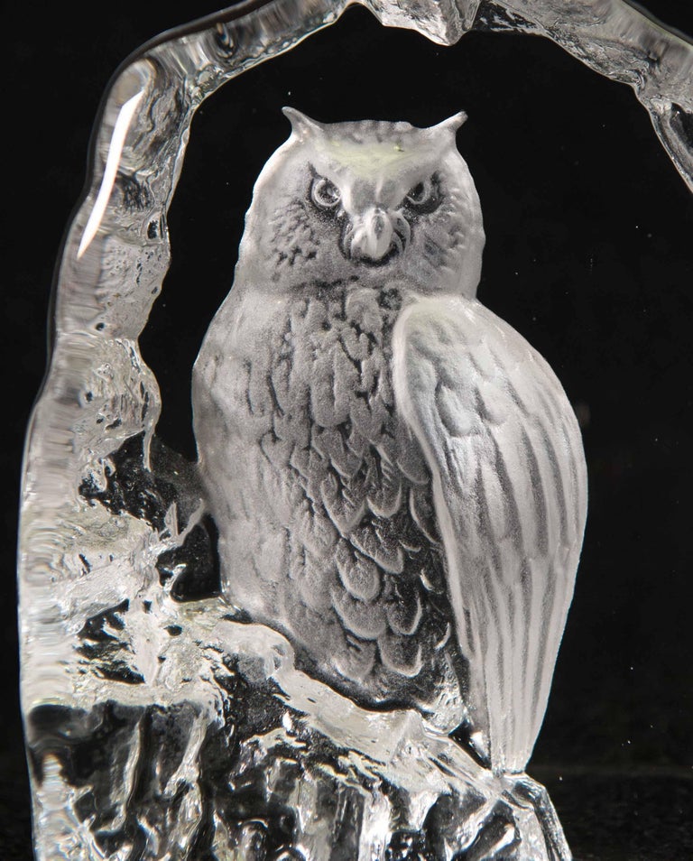 Crystal Eurasian EagleOwl Made by Mats Jonasson, Sweden at 1stDibs