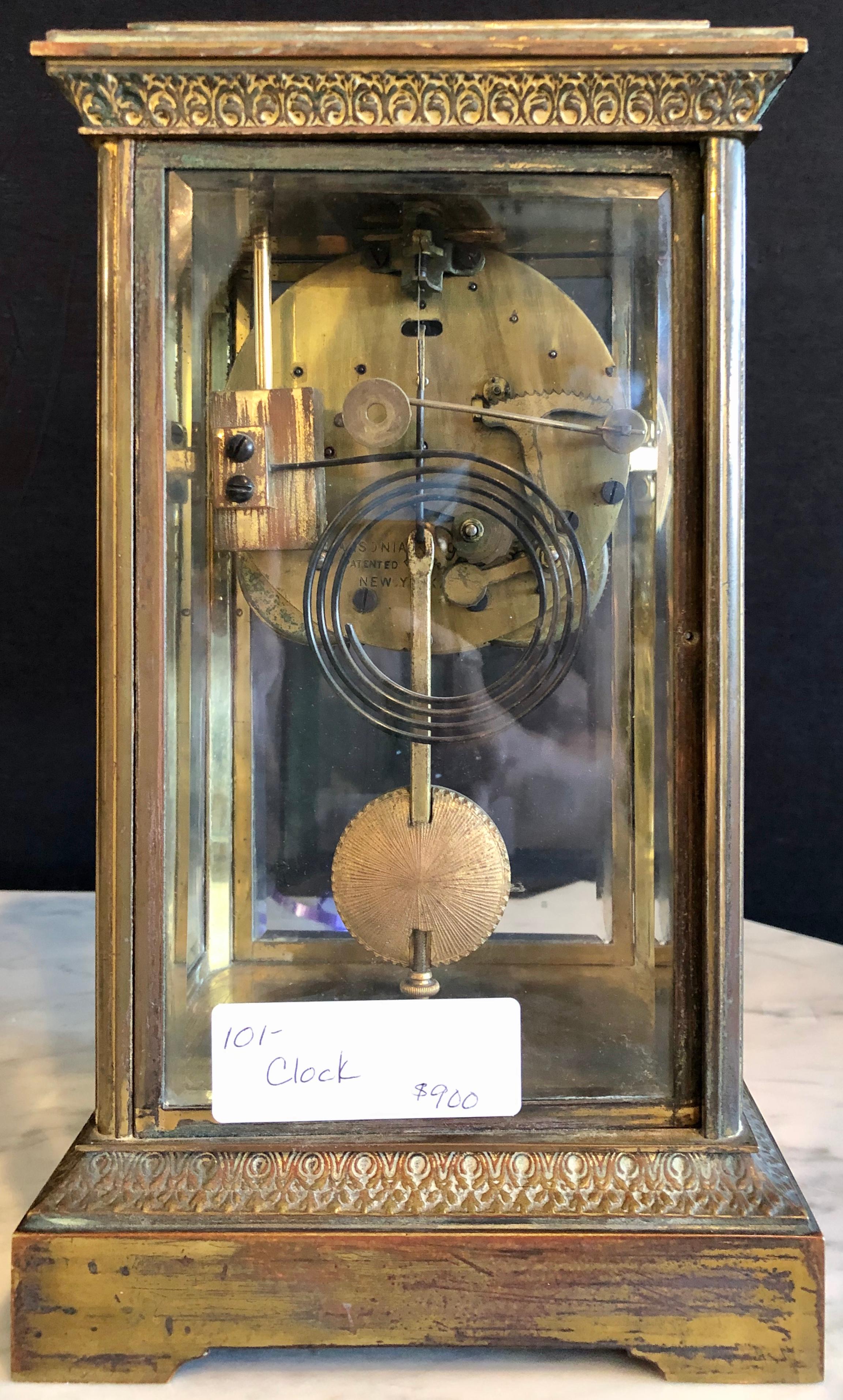 Crystal Face and Pendulum Clock Made by Ansonia Clock of New York For Sale 3