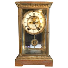 Crystal Face and Pendulum Clock Made by Ansonia Clock of New York