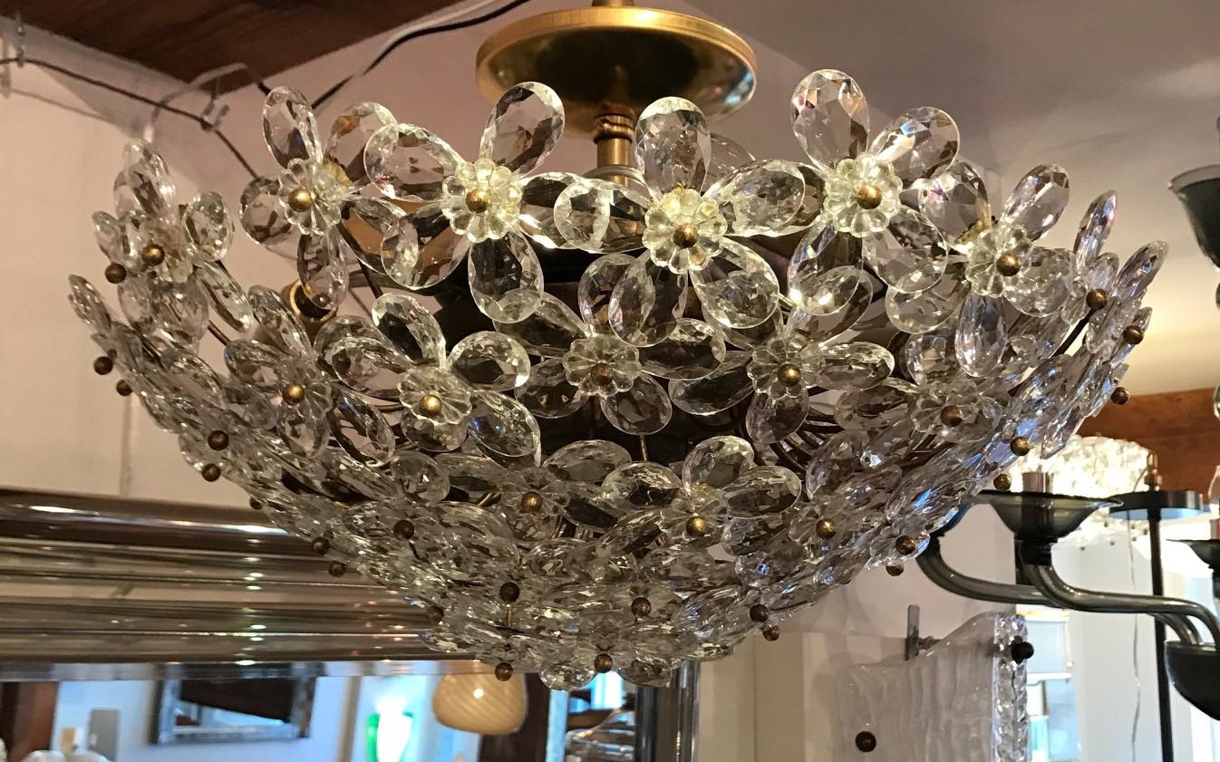 Crystal Faceted Floral Semi Flush Lights, Contemporary In Excellent Condition For Sale In Westport, CT