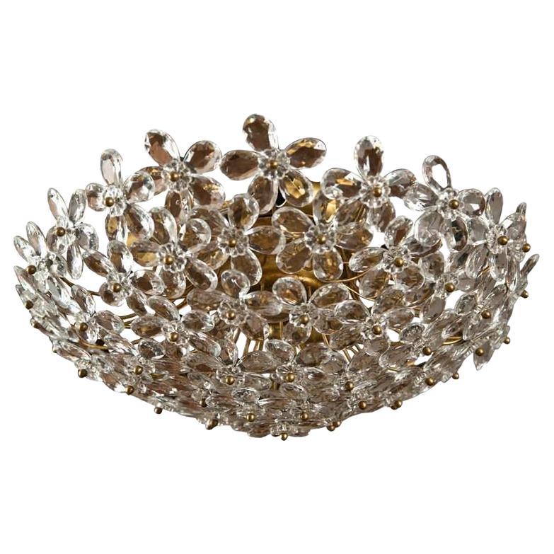 Crystal Faceted Floral Semi Flush Lights, Contemporary For Sale