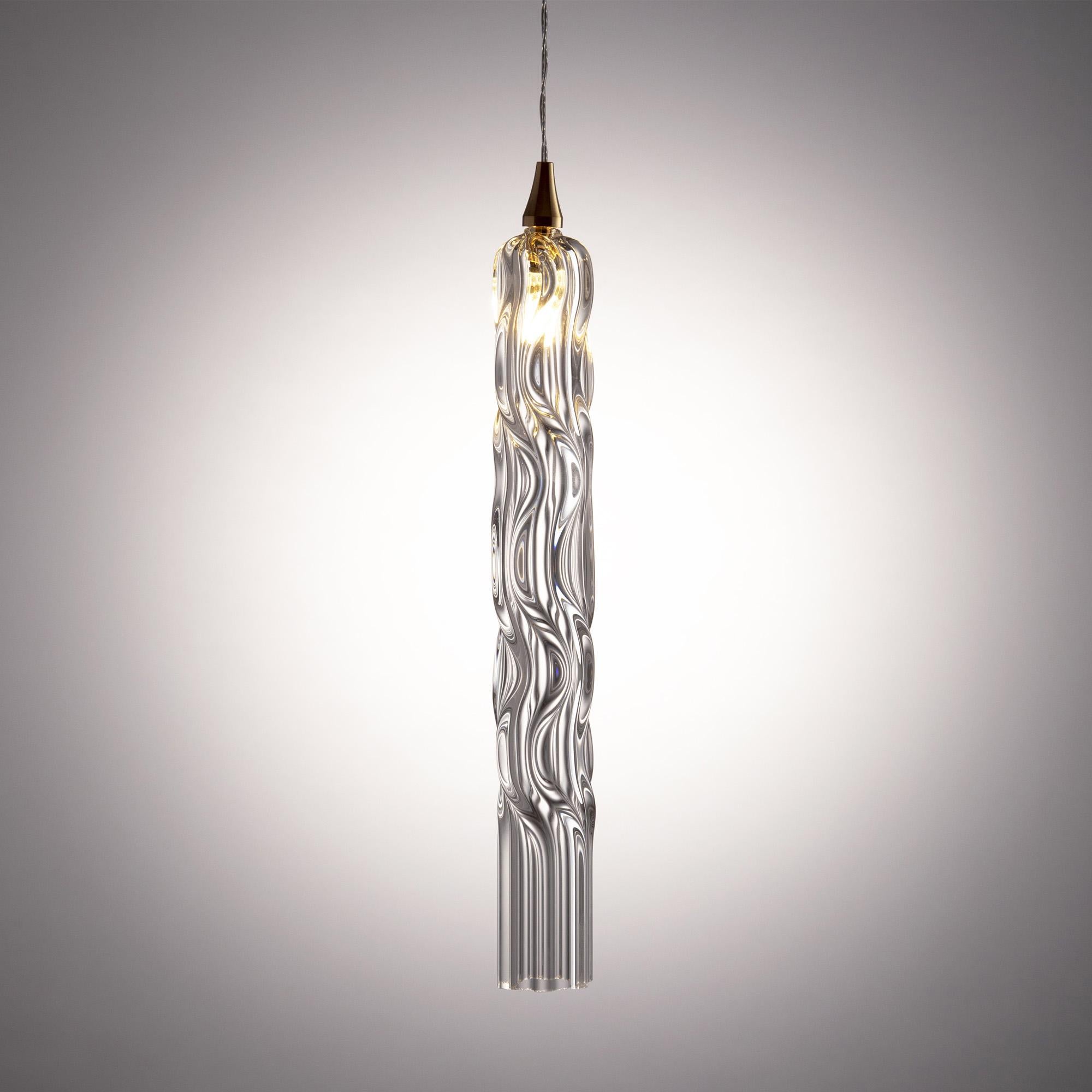 American Crystal Falls 56 Glass Pendants in Cylindrical Shape with Twist Swirl Design LED For Sale