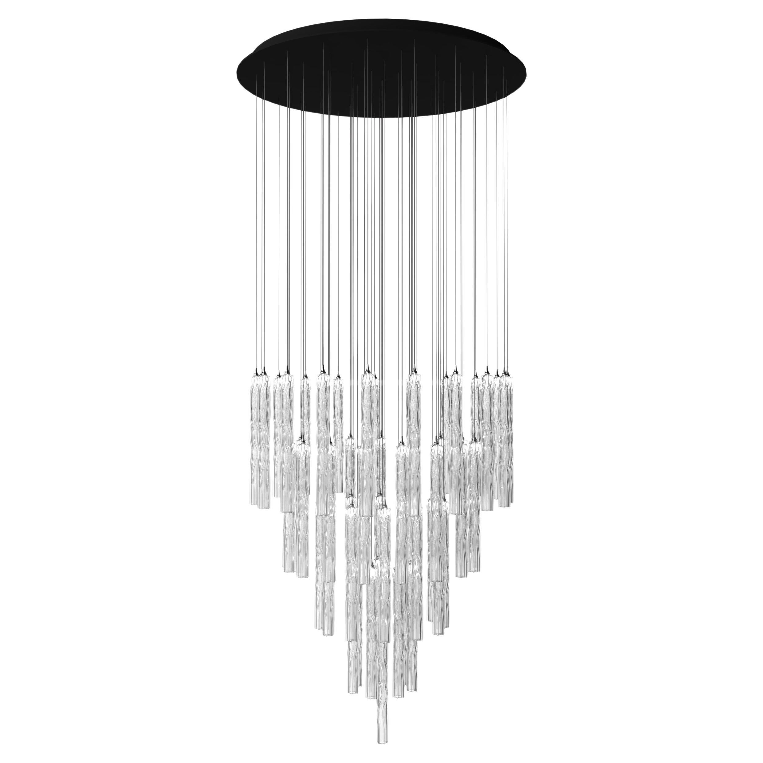 Crystal Falls 56 Glass Pendants in Cylindrical Shape with Twist Swirl Design LED For Sale