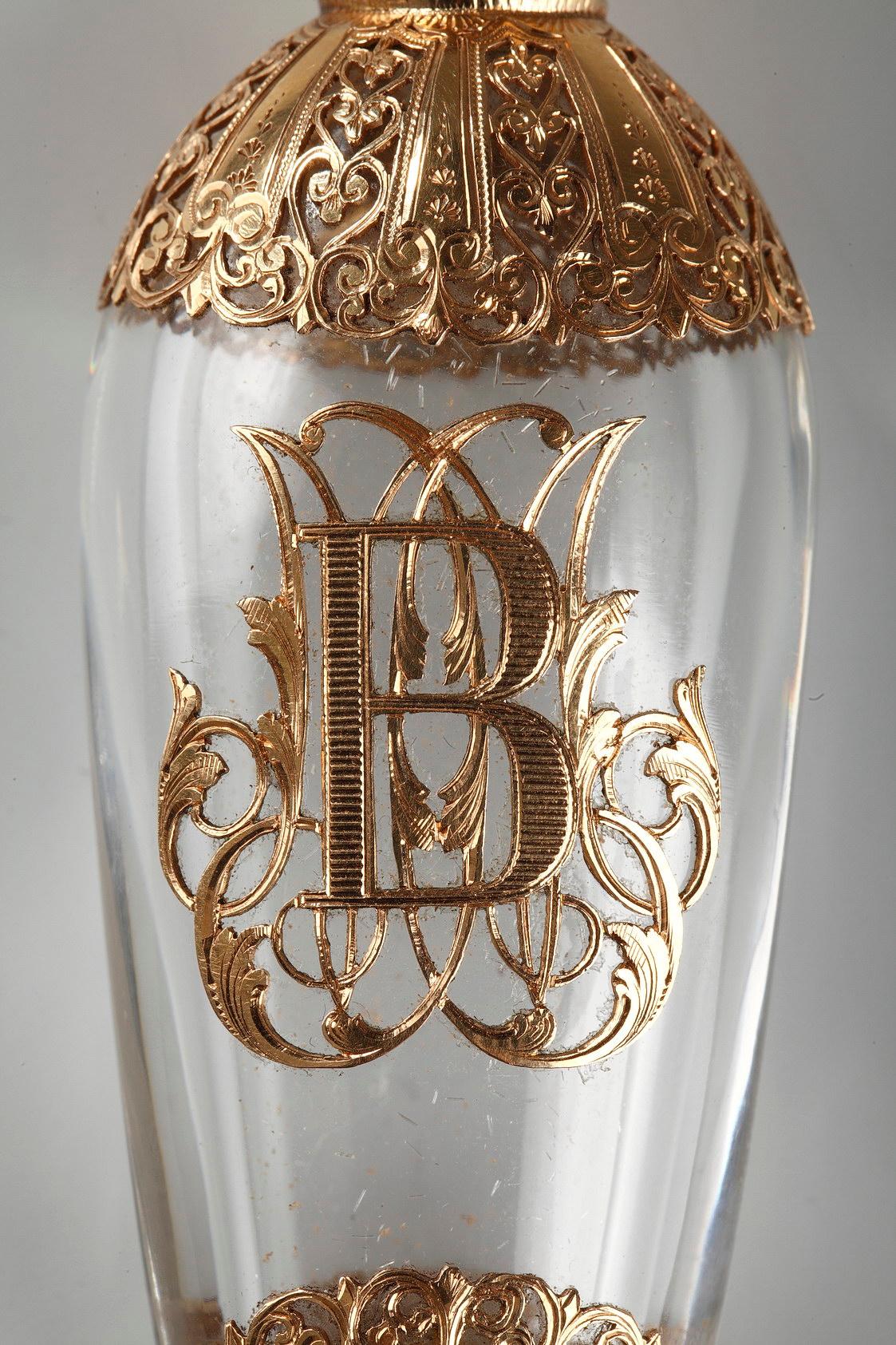 Kristall-Flask aus Kristall mit Gold und Perlen, Werk des späten 19. Jahrhunderts (Antiker Kissenschliff) im Angebot