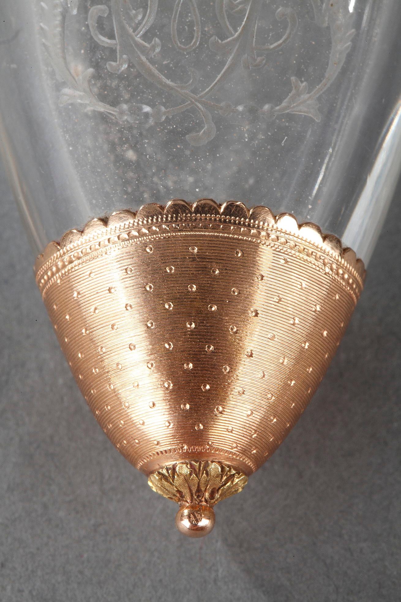 Napoleon III Crystal Flask with Gold, Late 19th Century For Sale
