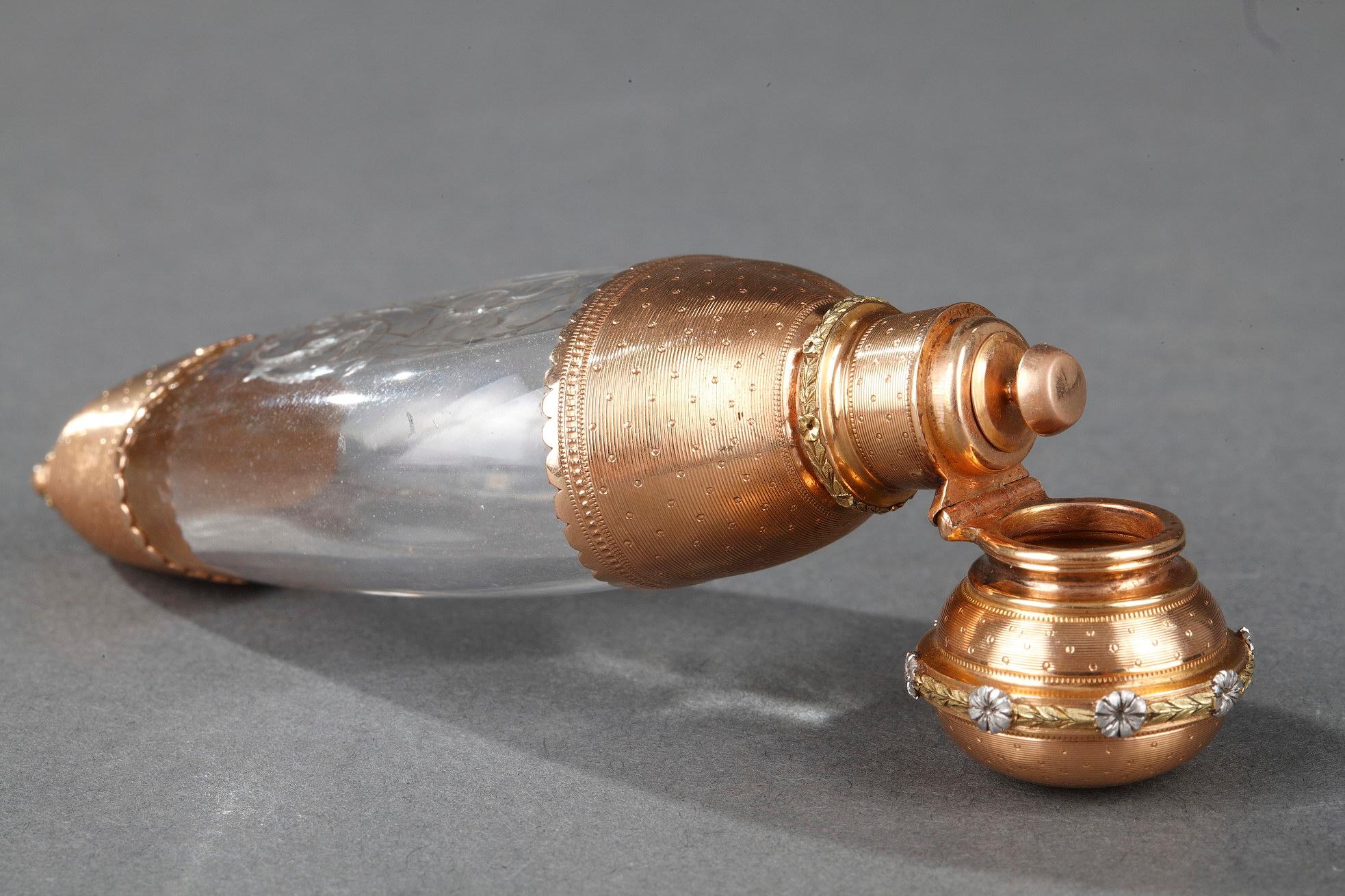 Women's or Men's Crystal Flask with Gold, Late 19th Century For Sale