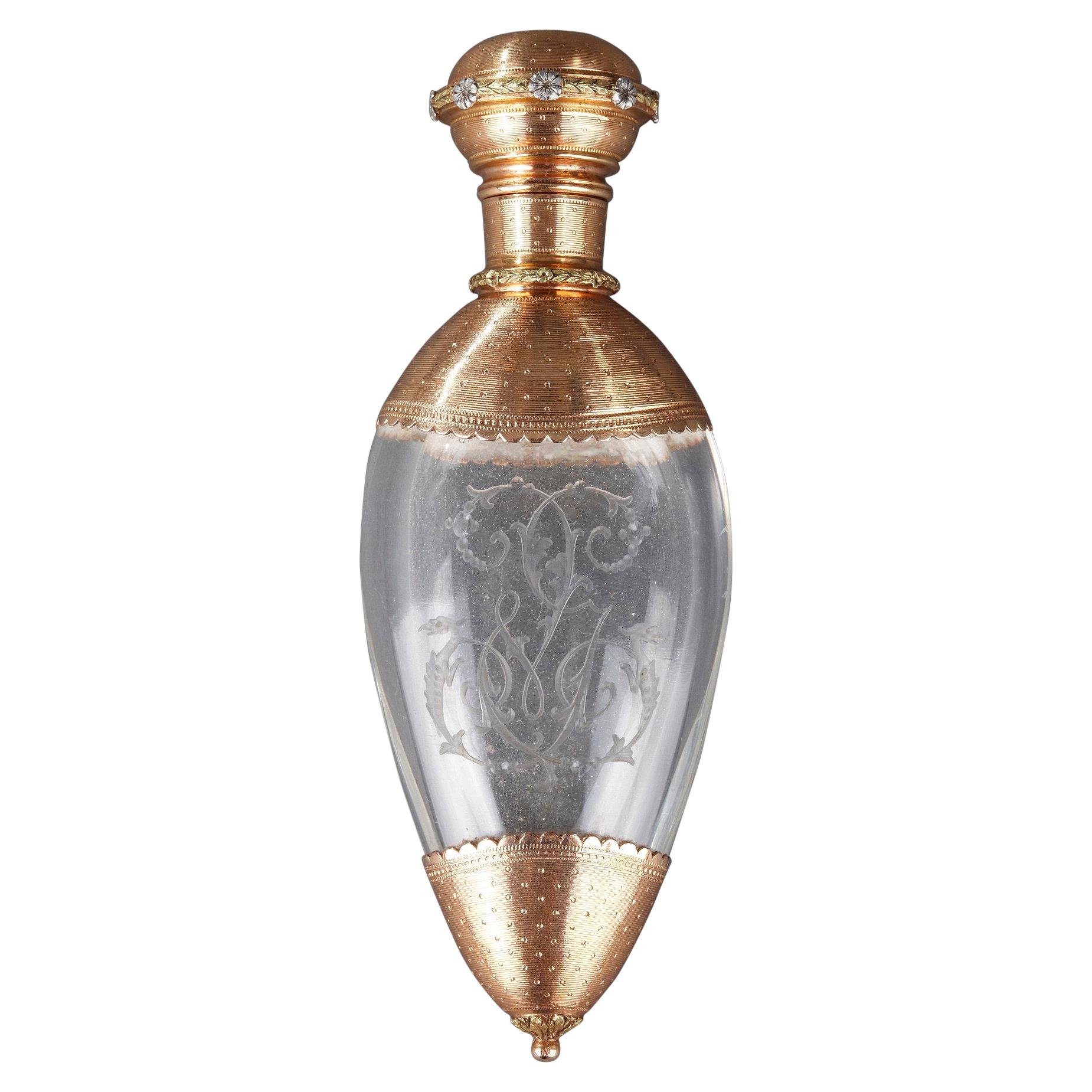 Crystal Flask with Gold, Late 19th Century For Sale