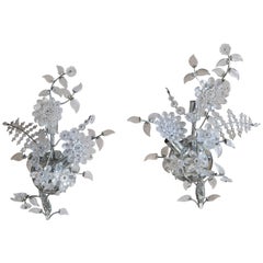 Crystal Floral Sconces circa 1930s, Pair