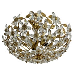 Crystal Flower Ceiling Light Attributed to Maison Bagués 3-lights 1970s