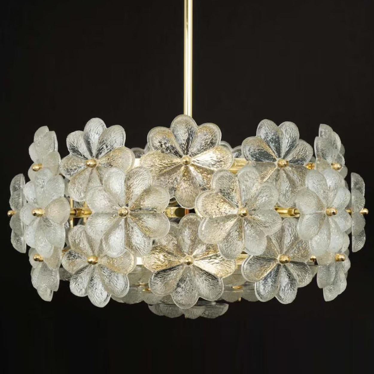 Mid-Century Modern Crystal Flower Chandelier by Ernst Palme, Germany, 1970s for Sarah