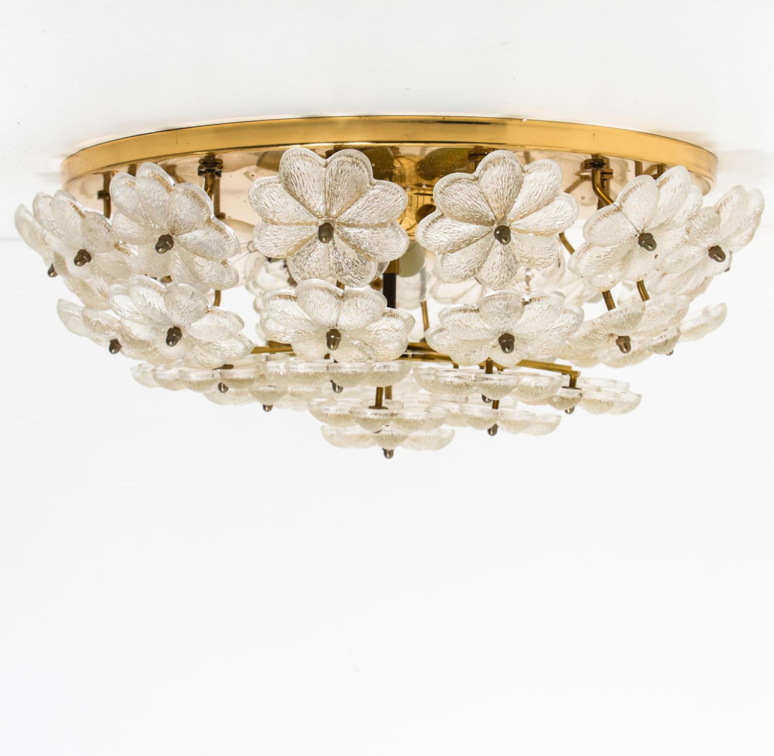 Crystal Flower Flush Mount by Ernst Palme, Germany,  1970s In Good Condition For Sale In Rijssen, NL