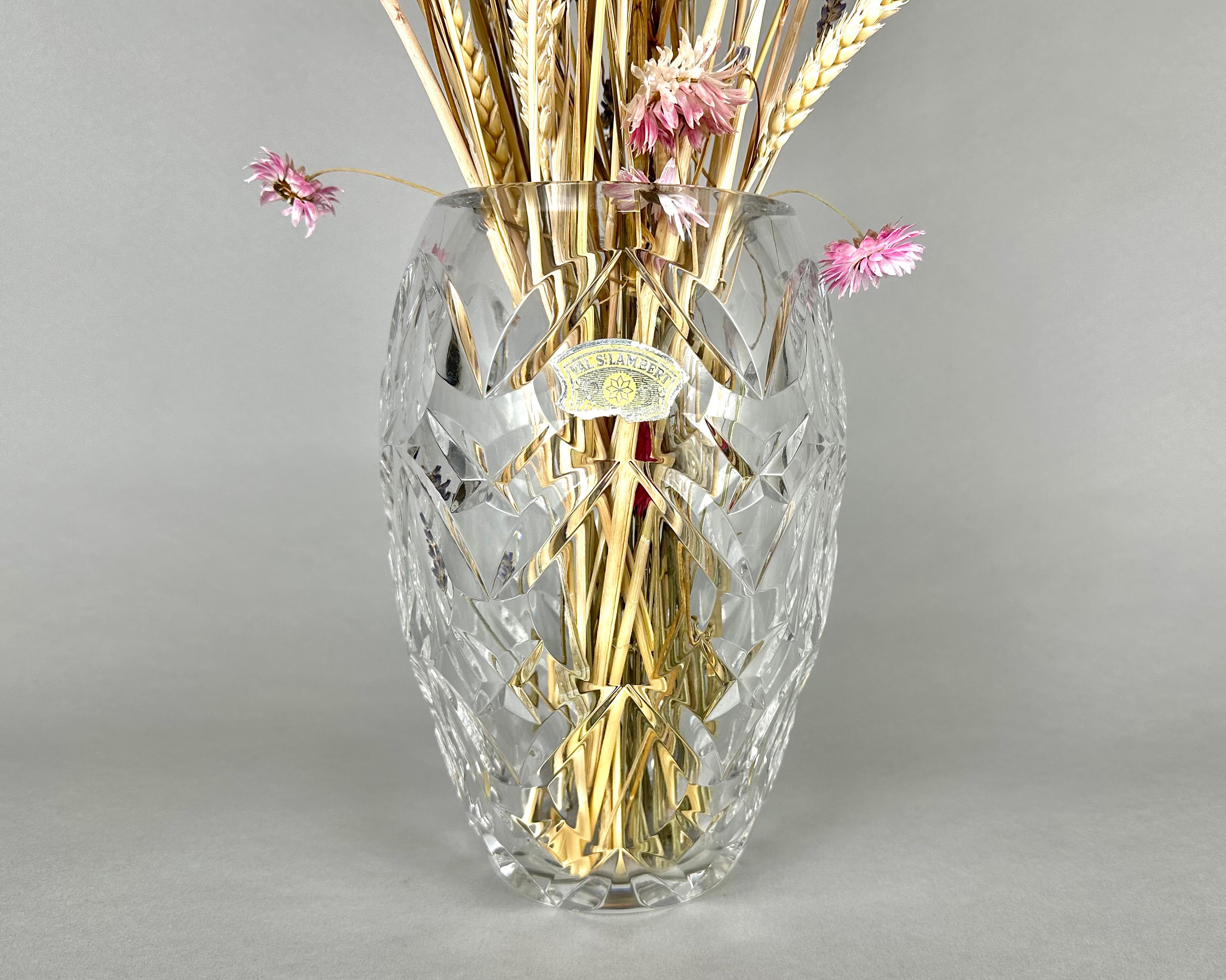 Belgian Crystal Flower Vase Val St. Lambert Belgium 1950s For Sale